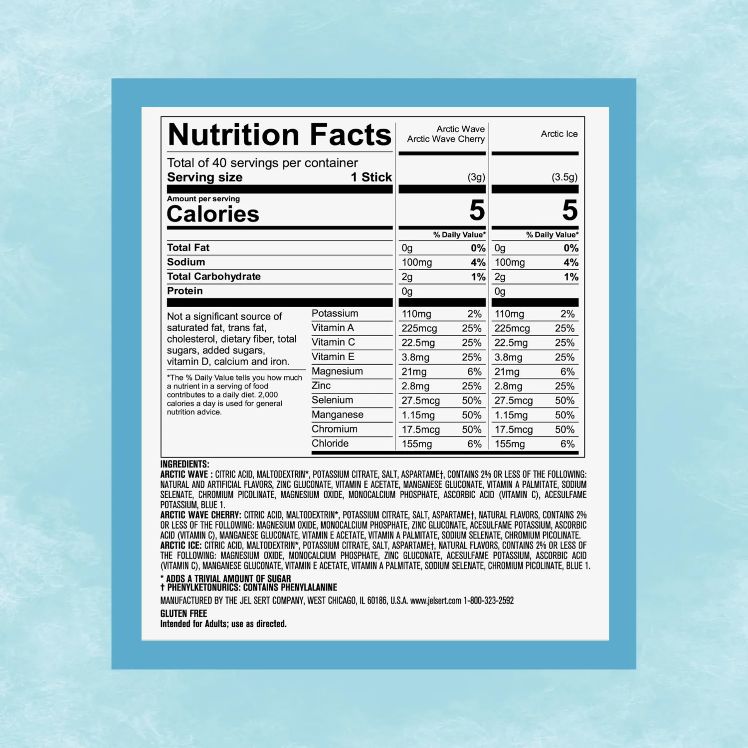 Pure Kick Arctic Variety pack Singles to Go Powdered Drink Mix, Arctic Wave, Arctic Wave Cherry, Arctic Ice, 40 Count Packets
