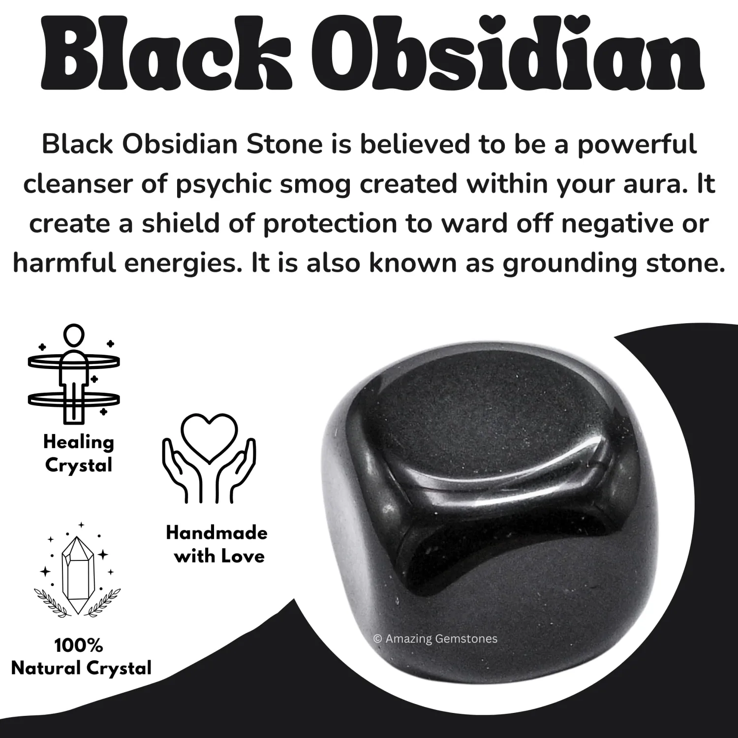 Amazing Gemstone Black Obsidian Crystal Tumbled Stones Polished Rocks - Natural Gem Stones for Healing - DIY Crystals for Protection (1 Piece)