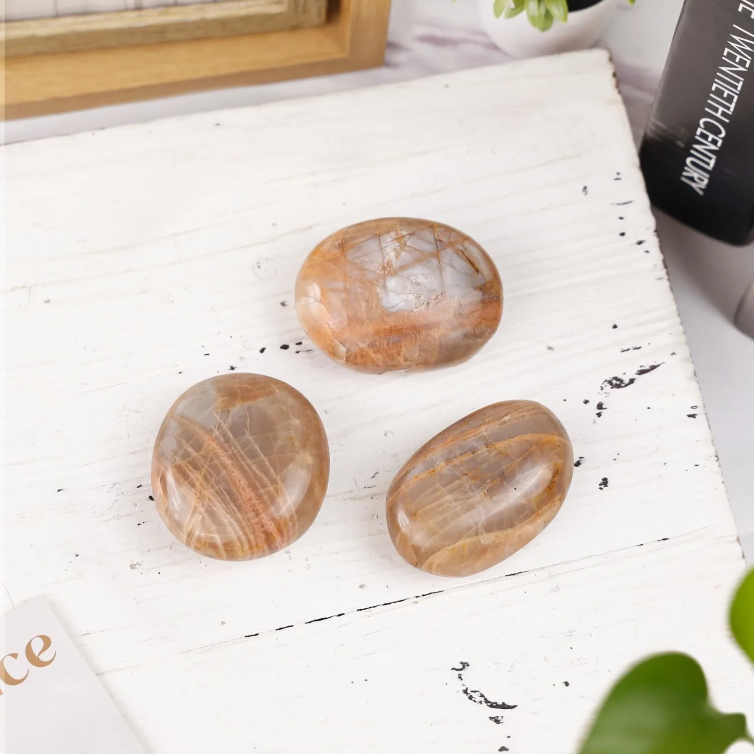 rockcloud Natural Irregular Orange Moonstone Palm Stone Polished Thumb Worry Crystal Stone for Anxiety, Chakra Balancing, 0.11-0.22 lb