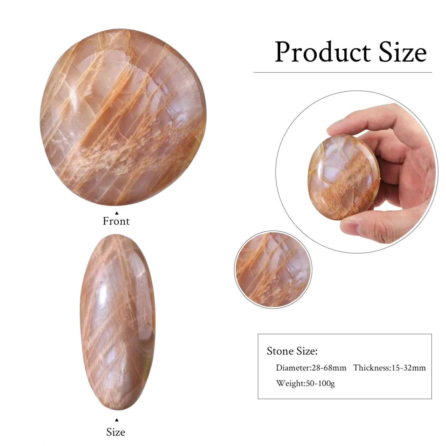 rockcloud Natural Irregular Orange Moonstone Palm Stone Polished Thumb Worry Crystal Stone for Anxiety, Chakra Balancing, 0.11-0.22 lb