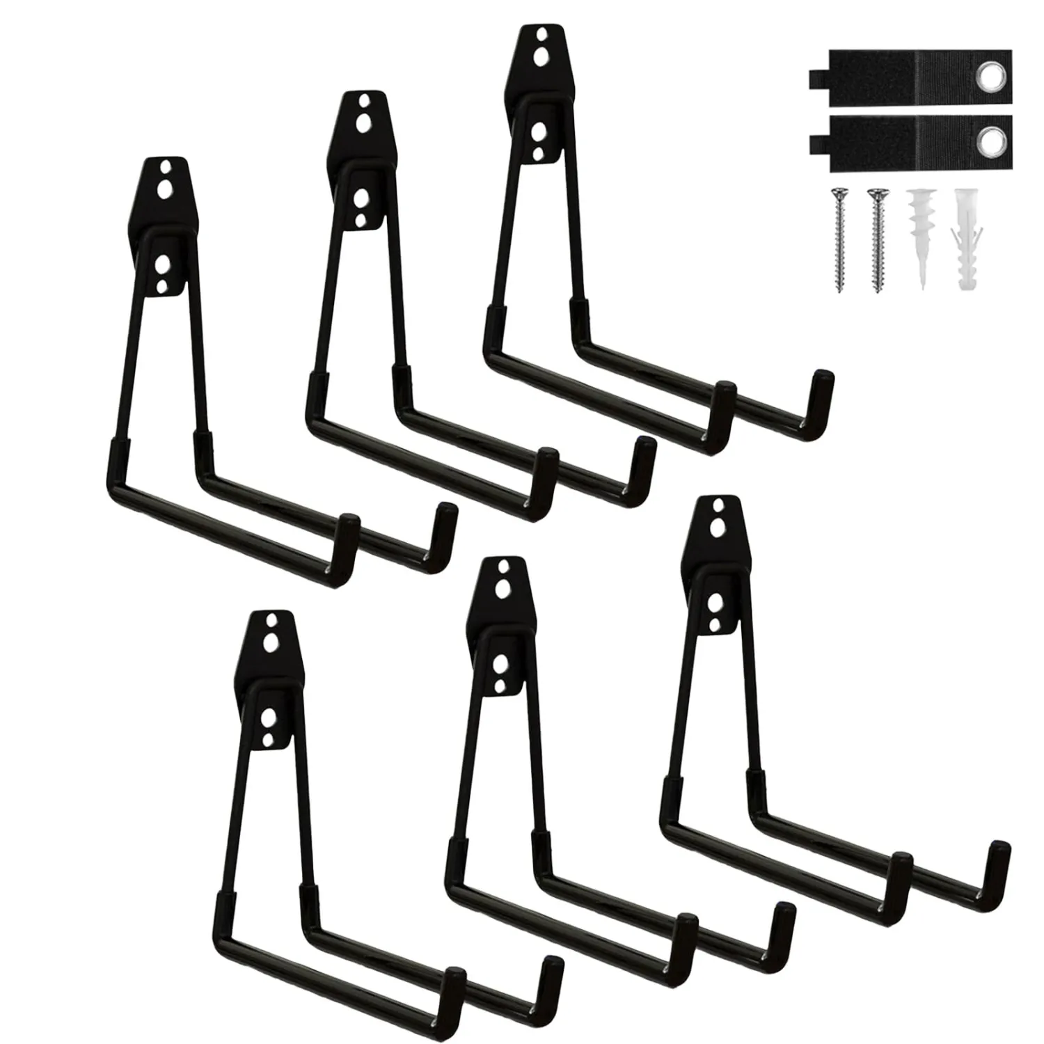 6 Pack Garage Hooks Heavy Duty with Anti-Slip Coating, Steel Utility Ladder Hooks for Hanging Garden Tools, Hoses, Ropes, Bikes and More (7.7in)