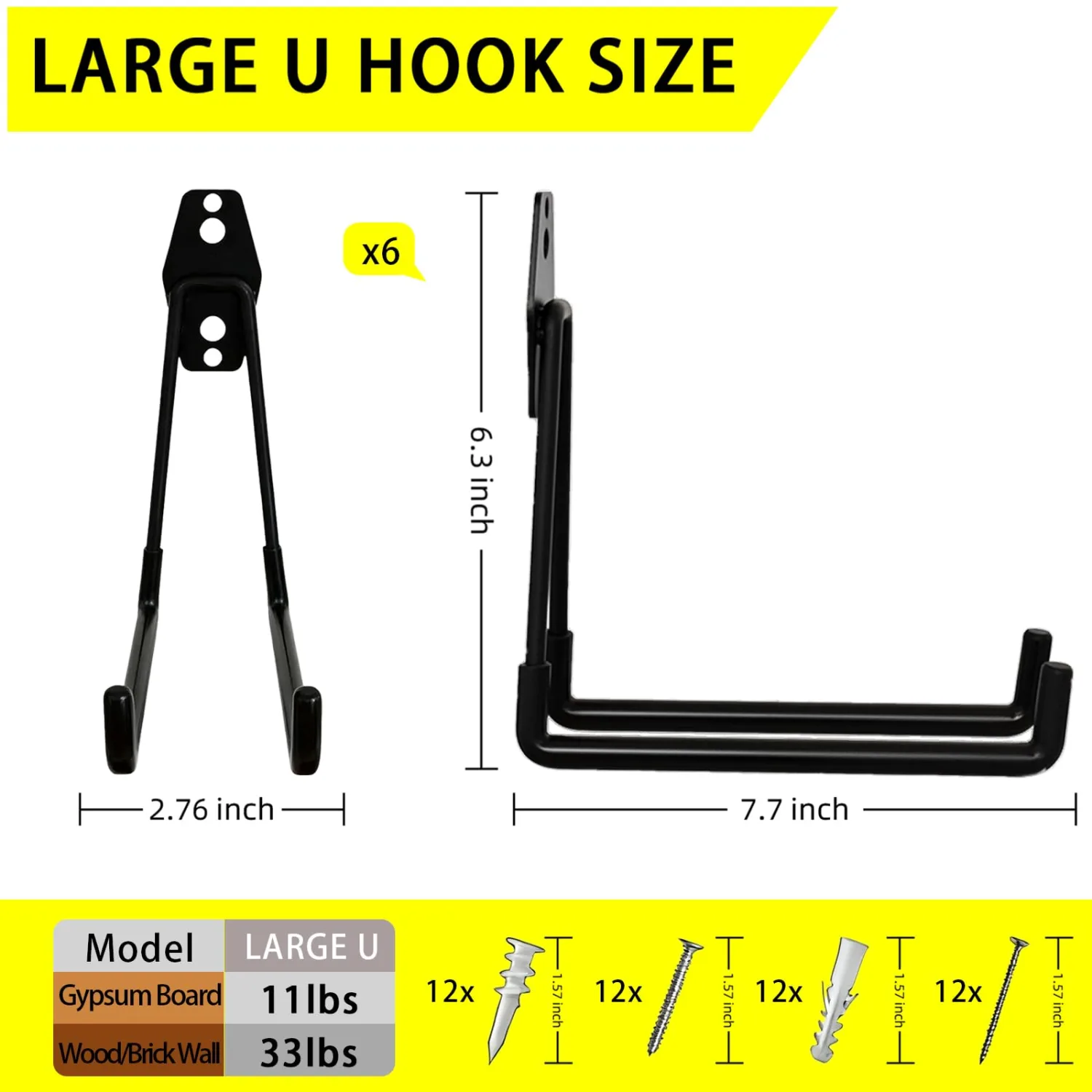 6 Pack Garage Hooks Heavy Duty with Anti-Slip Coating, Steel Utility Ladder Hooks for Hanging Garden Tools, Hoses, Ropes, Bikes and More (7.7in)