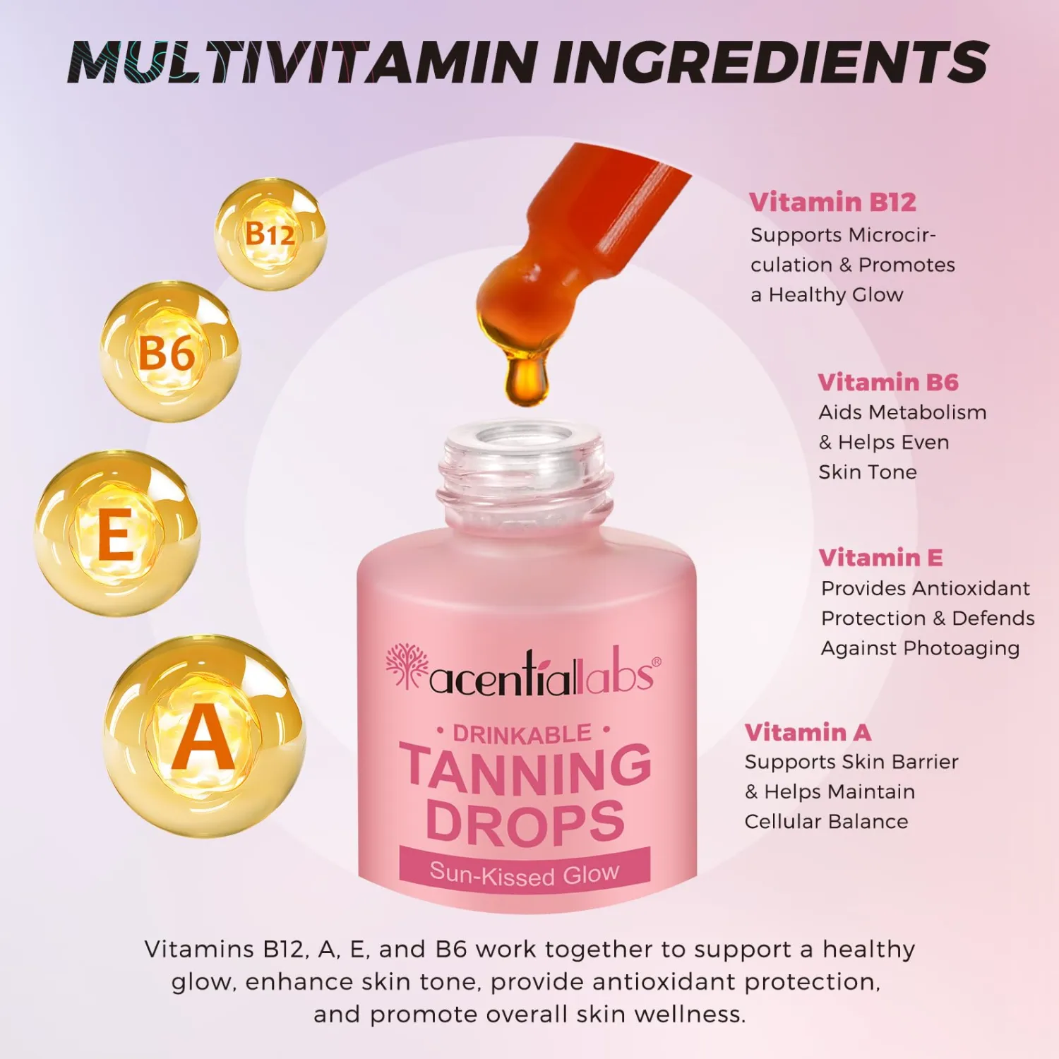 Drinkable Tanning Drops,Natural Oral Tanning Drops-Sunless Self Tanner Supplements for Glowing Skin, Vegan-for All Skin Type