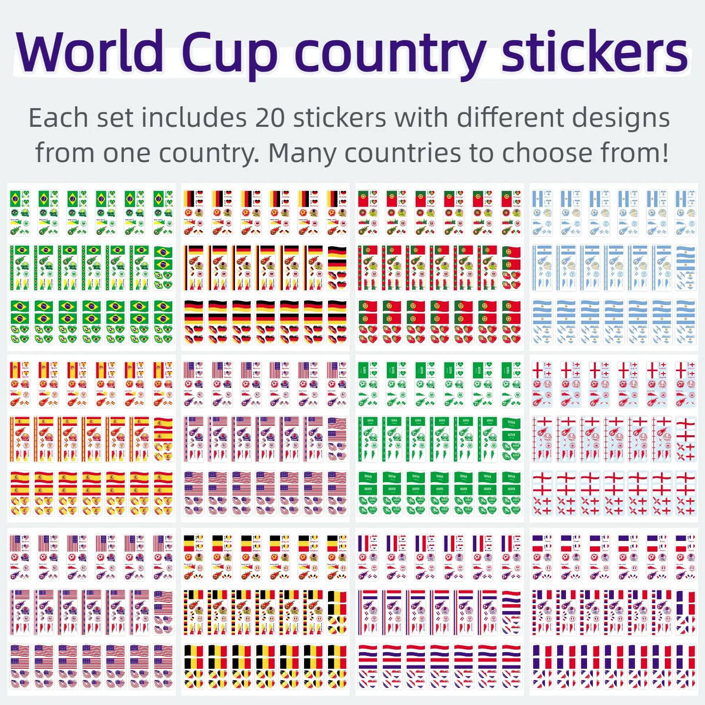 2026 World Cup Country Flag Temporary Tattoos International National Flag Face Tattoos Stickers Waterproof World Flag Fake Tattoos for Sports Events Celebration Party Supplies 20 Sheets（New Zealand）