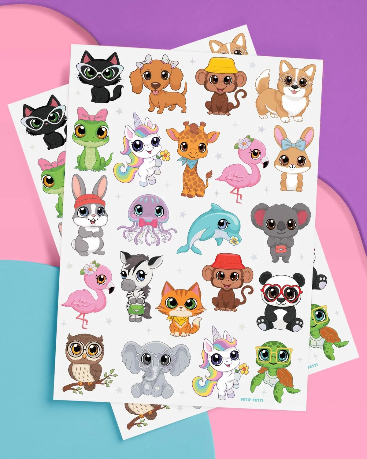 xo, Fetti Big Eyed Animals Temporary Tattoos - 2 Sheets | Kids Party Favors, Birthday, Cute Animals, Kawaii Iridescent Foil, Girls Birthday, Party Supplies, Goodie Bag Stuffers