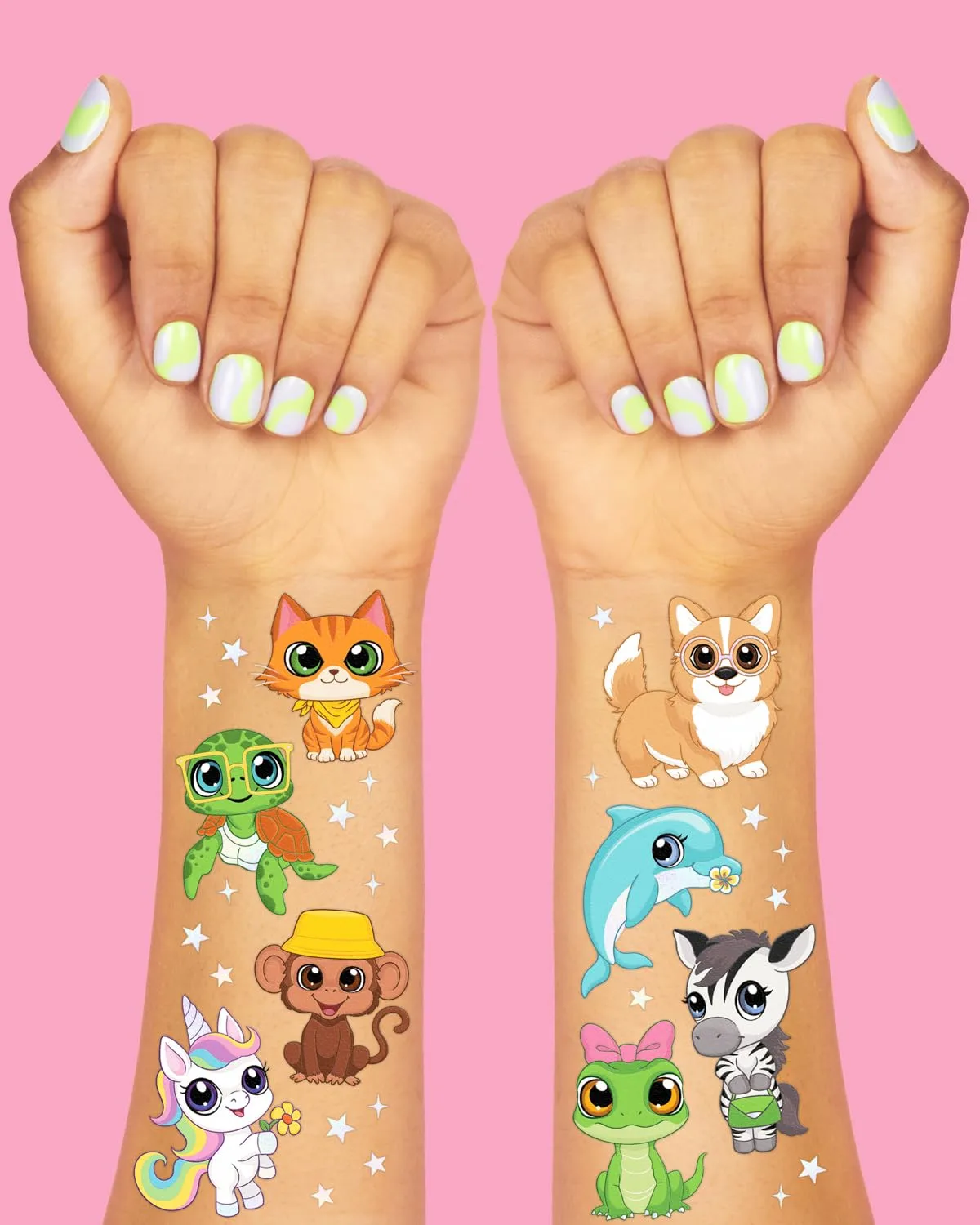 xo, Fetti Big Eyed Animals Temporary Tattoos - 2 Sheets | Kids Party Favors, Birthday, Cute Animals, Kawaii Iridescent Foil, Girls Birthday, Party Supplies, Goodie Bag Stuffers