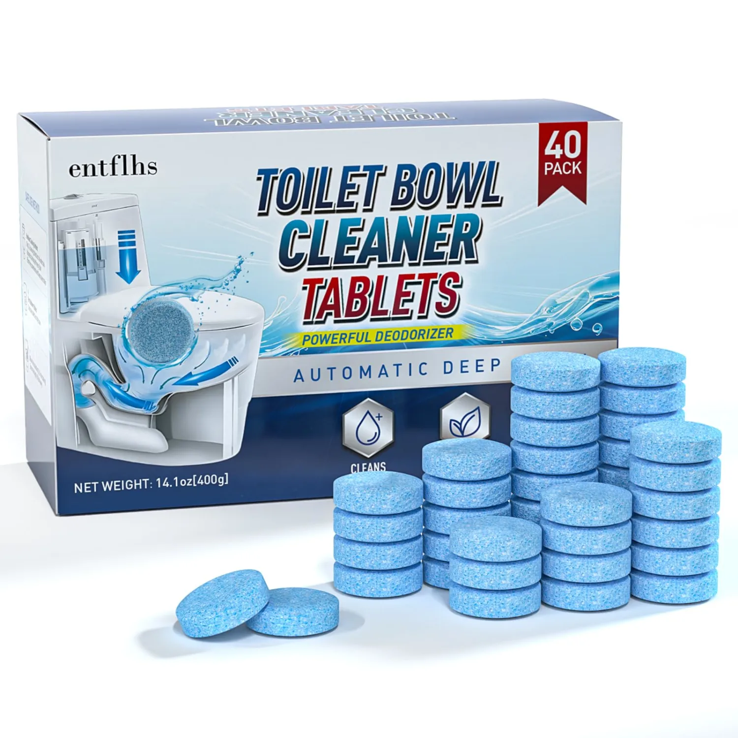 Toilet Bowl Cleaner Tablets 40 Pack, Long-Lasting Drop-in Tank Tablets with Sustained-Release Technology, Fight Tough Stains & Odors, Household & Commercial Use, Compatible with Most Toilets-Professon