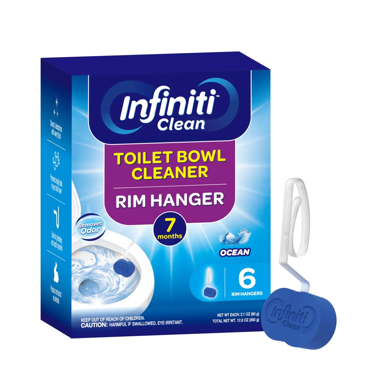 Toilet Bowl Cleaner Rim Hanger, 6 Count Automatic Bowl Toilet Cleaner, Cleans and Freshens Toilet Bowl, 7 Month (Ocean)