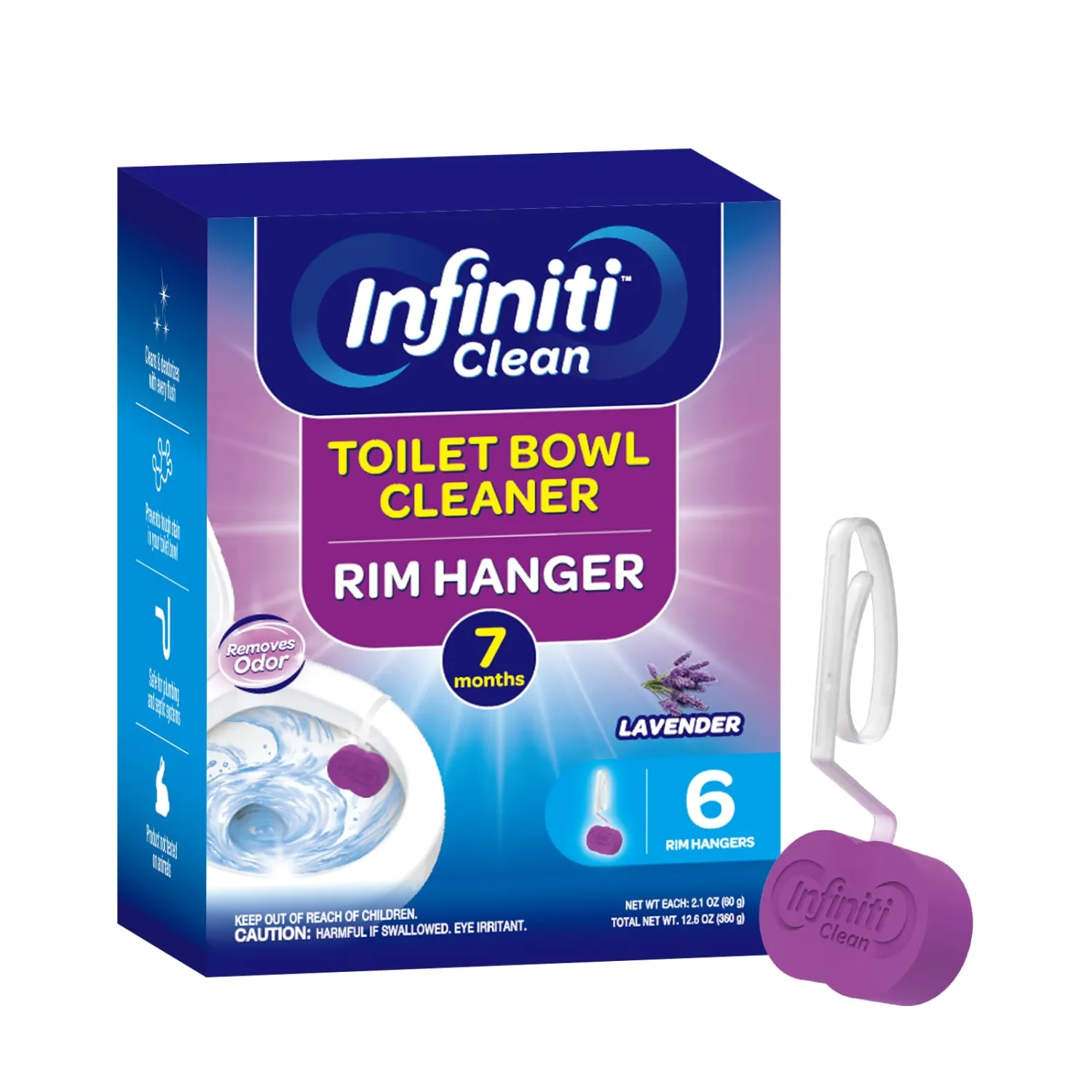 Toilet Bowl Cleaner Rim Hanger, 6 Count Automatic Bowl Toilet Cleaner, Cleans and Freshens Toilet Bowl, 7 Month (Lavender)