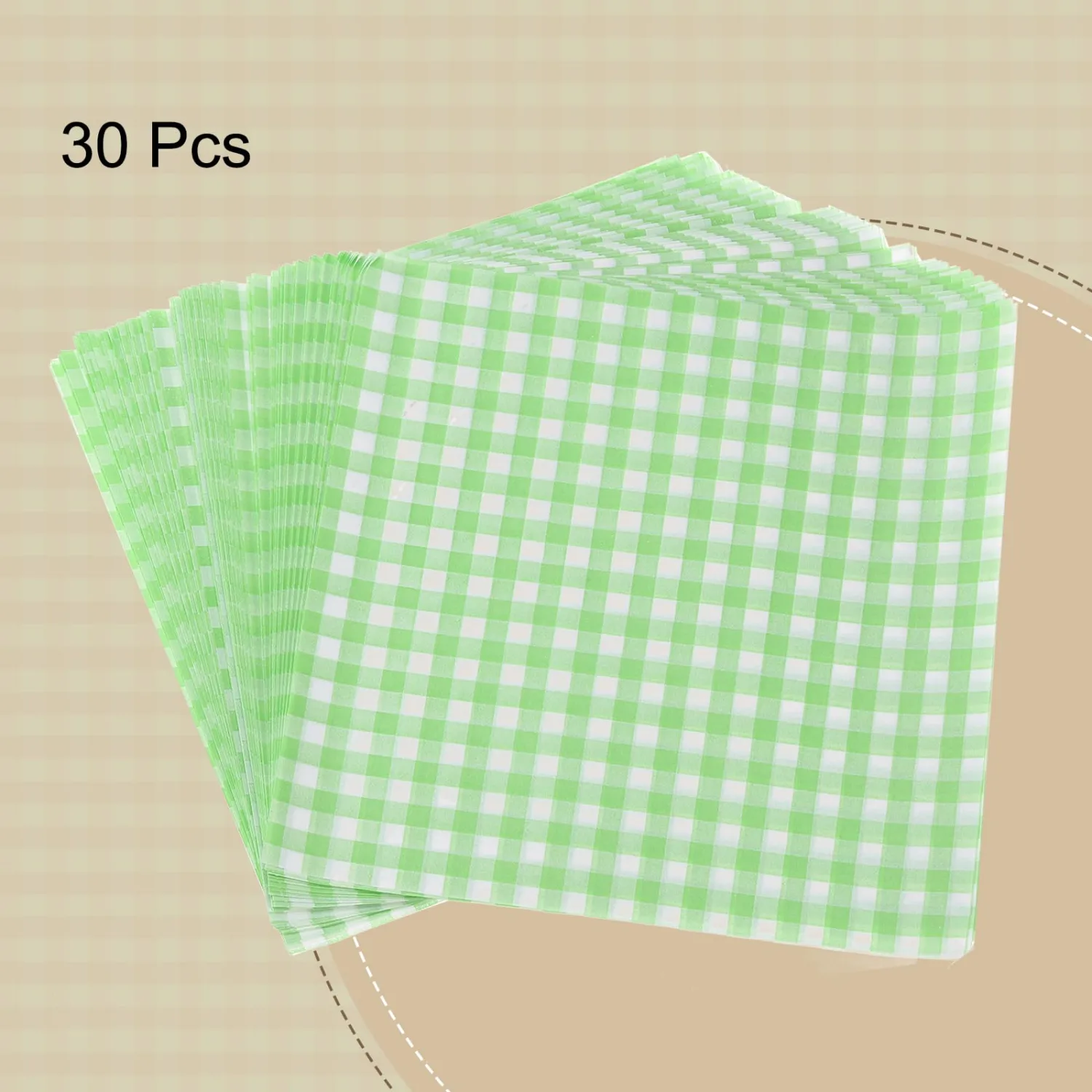 HARFINGTON 30pcs Square Checkered Wax Paper Sheets 8.7" x 8.7" Oil-absorbing Dry Food Wrapping Paper for Sandwich Baking Paper Liners Picnic Basket Bread Hamburger Wrap Kitchen, Green