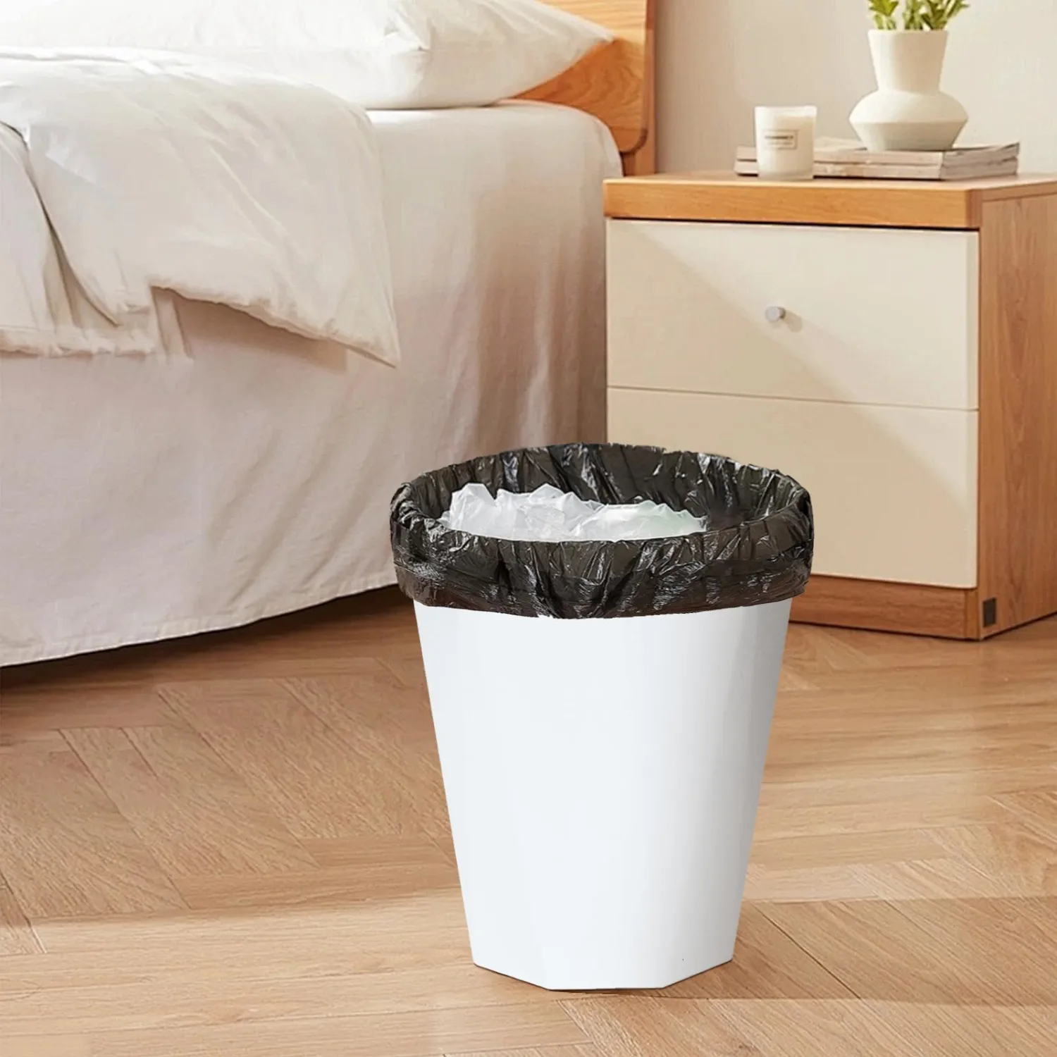 Plastic Trash Can - Waste basketbin for Office,Home,Bathroom,Kitchen - 1.8 Gallon - White