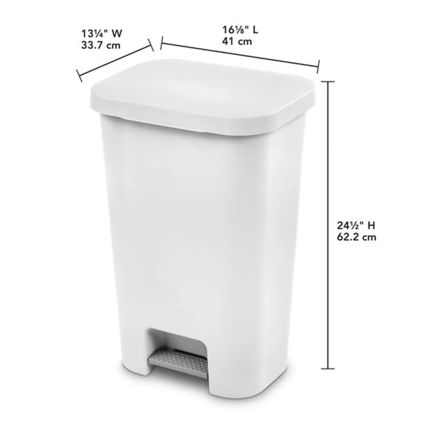 Sterilite 11.9 Gallon Rectangular Step On Kitchen Plastic Indoor Wastebasket with Wide Opening Lid and Comfort Handle for Home, White (4 Pack)