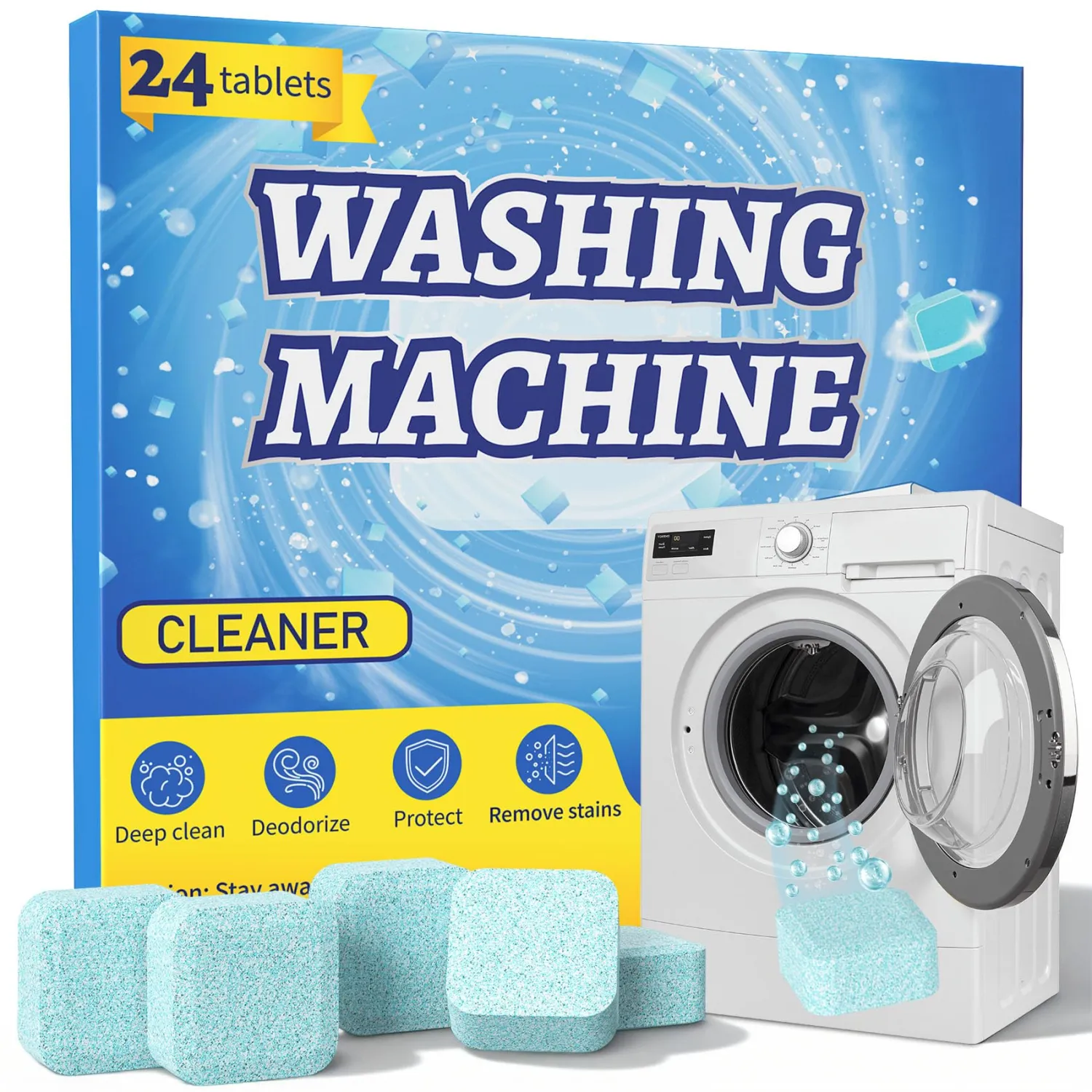 Washing Machine Cleaner Tablets, 24 Pack, Deep Cleaning Descaler and Suitable for Most Washer Machine Cleaner Front Loader and Top Load, Compatible with HE Models