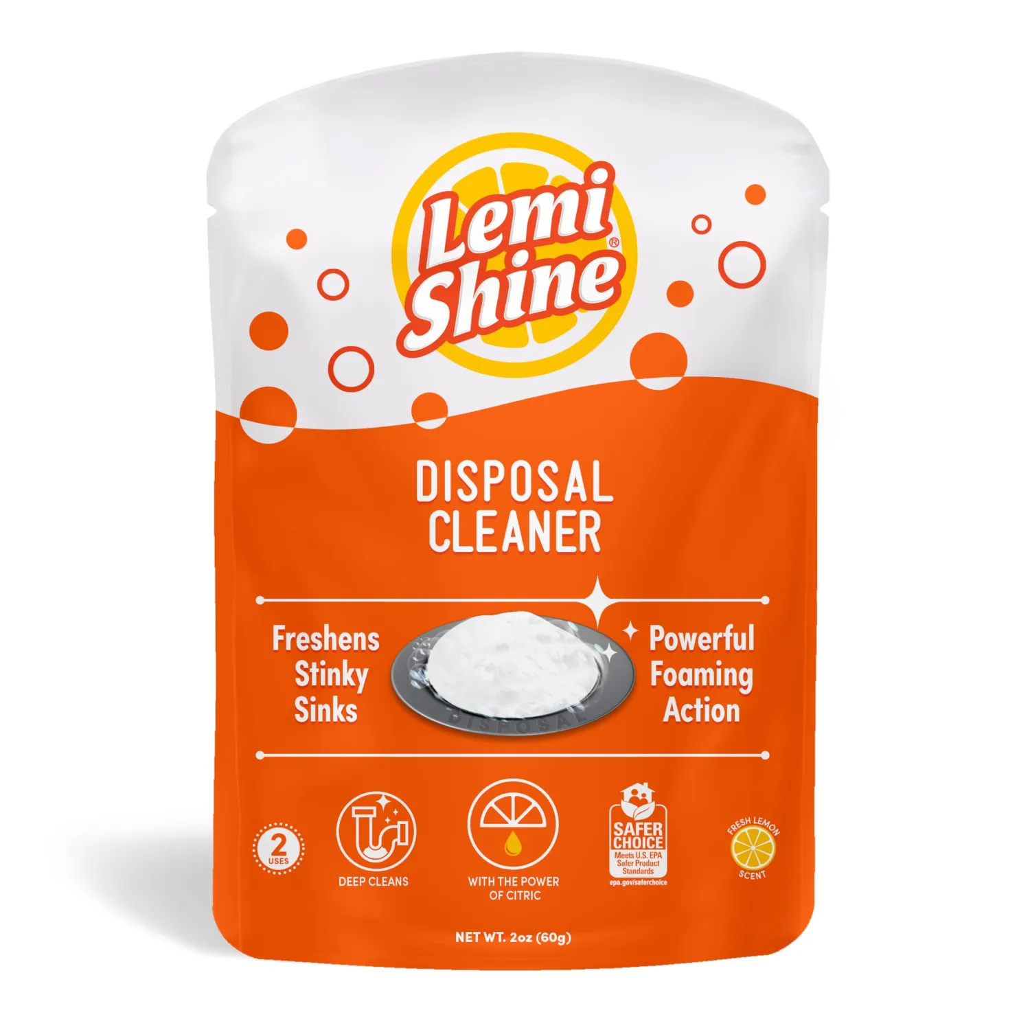 Lemi Shine Garbage Disposal Cleaner and Deodorizer Powered By Citric Acid | Foam Cleaner For Kitchen Garbage Disposal with a Natural, Fresh Lemon Scent (2 Count)