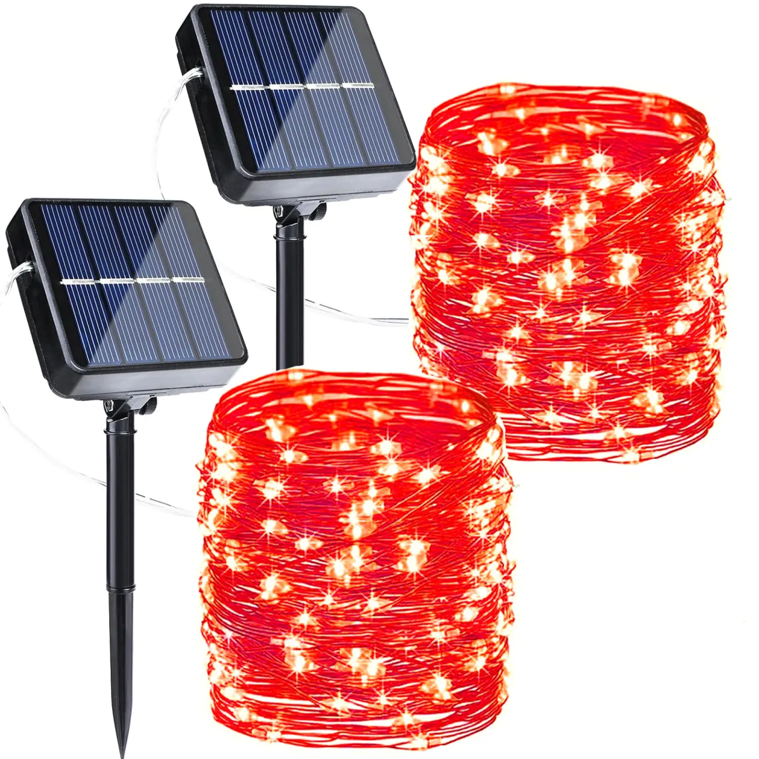 Joomer Solar Fairy Lights, 2-Pack Total 80FT 240LED Solar String Lights Outdoor Waterproof 8 Lighting Modes for Fence Party Garden Patio Yard Home Holiday Tree Outdoor Decoration (Red)