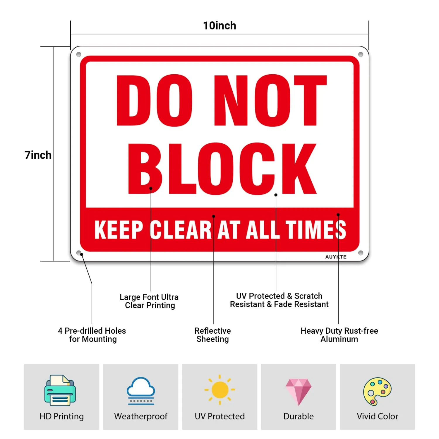 (2 Pack) Do Not Block Sign, Keep Clear At All Times, 10” x 7” Rust Free Aluminum Reflective Warning Signs, UV Protected, Fade Resistant, Weatherproof, Easy to Mount ﻿