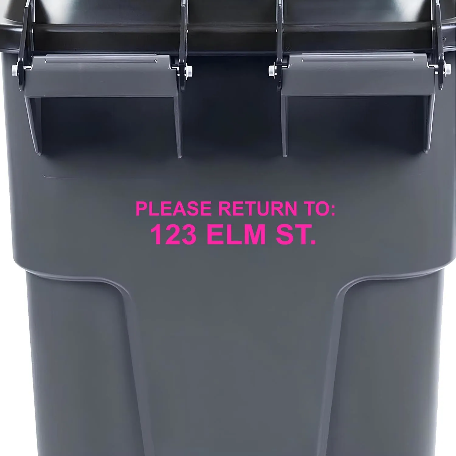 VWAQ Garbage Can Decal Personalized with Street Address & Street Name Return Here Trashcan Decal Custom Design (Hot Pink)