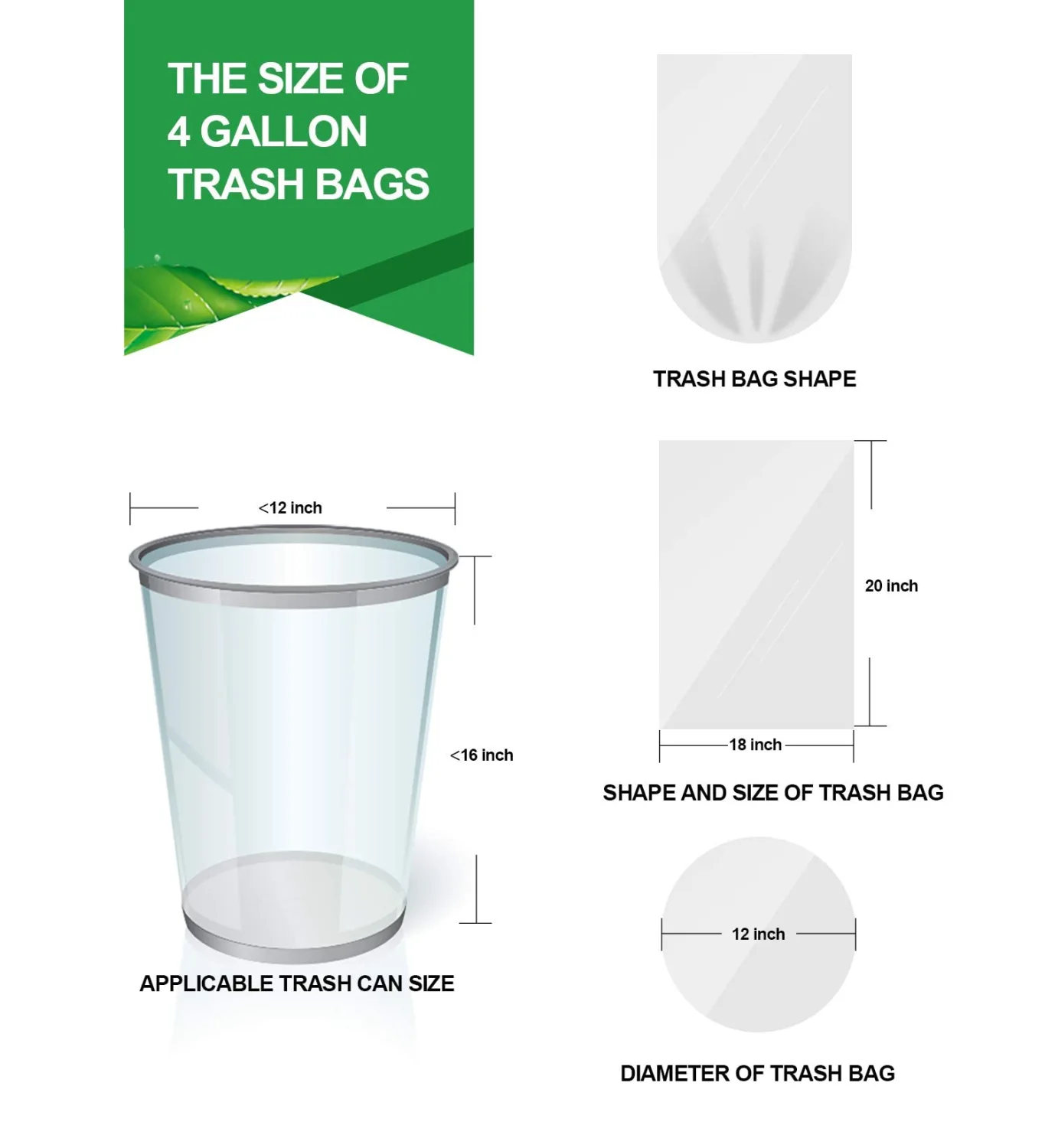 FORID Clear Small Trash Bags, 4 Gallon Garbage Bags, Wastebasket Bin Liners 220 Count Plastic Trash Bags for Bathroom Bedroom Office Garbage Can 15 Liters - Durable & Thick Trash Bag