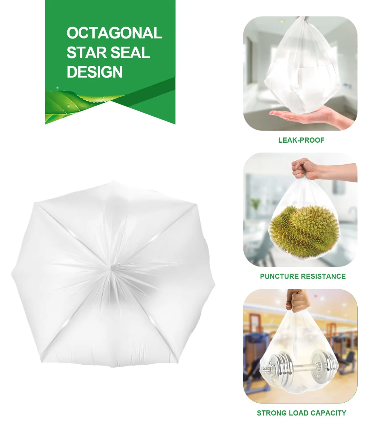 FORID 13 Gallon Trash Bags - Clear Plastic Garbage Bag Unscented Tall Medium Can Liners for Kitchen Office Home Waste Basket 5 Roll 55 Liters 80 Counts