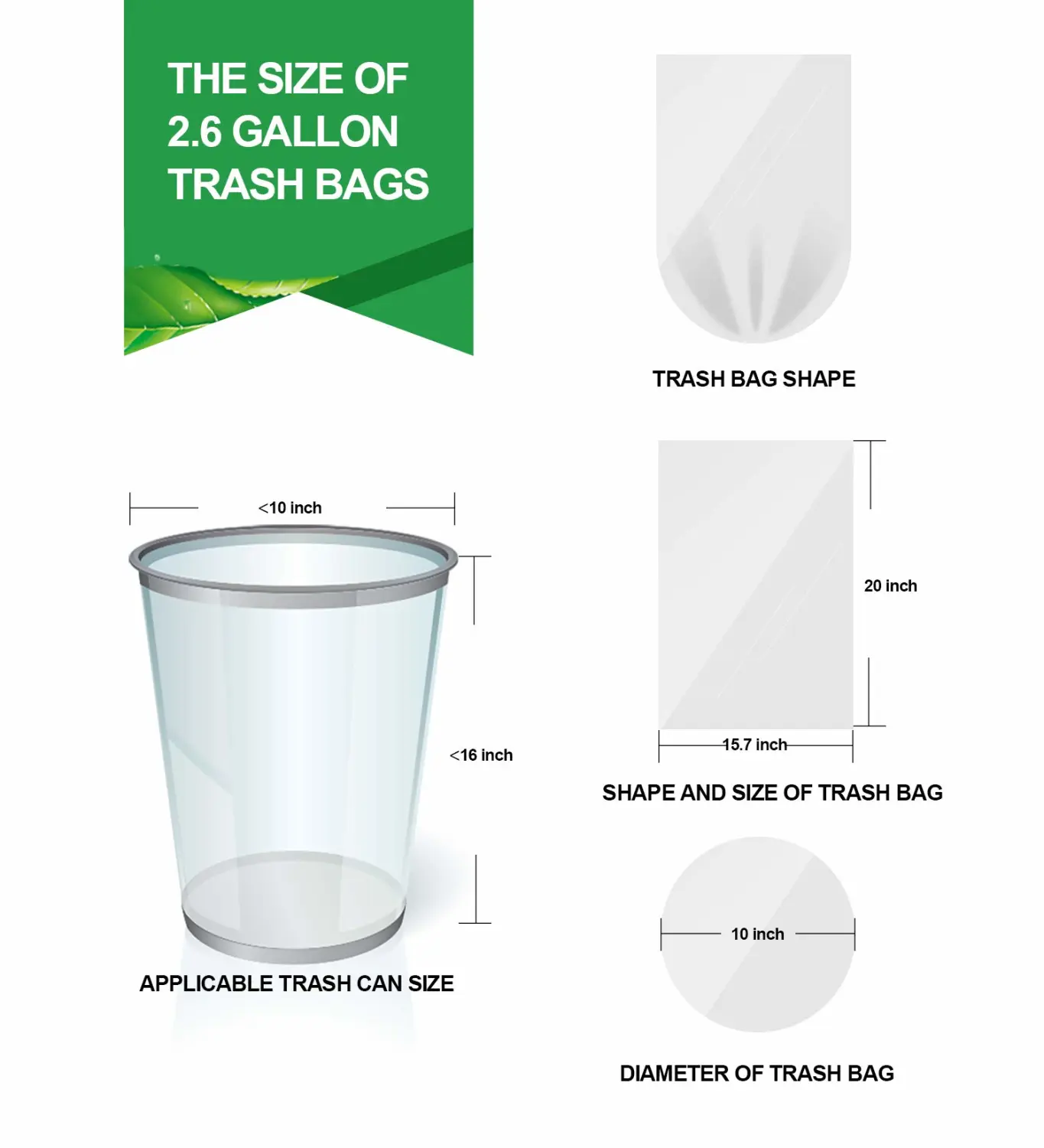 FORID Clear Small Trash Bags, 2.6 Gallon Garbage Bags, Wastebasket Bin Liners 330 Count Plastic Trash Bags for Bathroom Bedroom Office Garbage Can 10 Liters - Durable & Thick Trash Bag