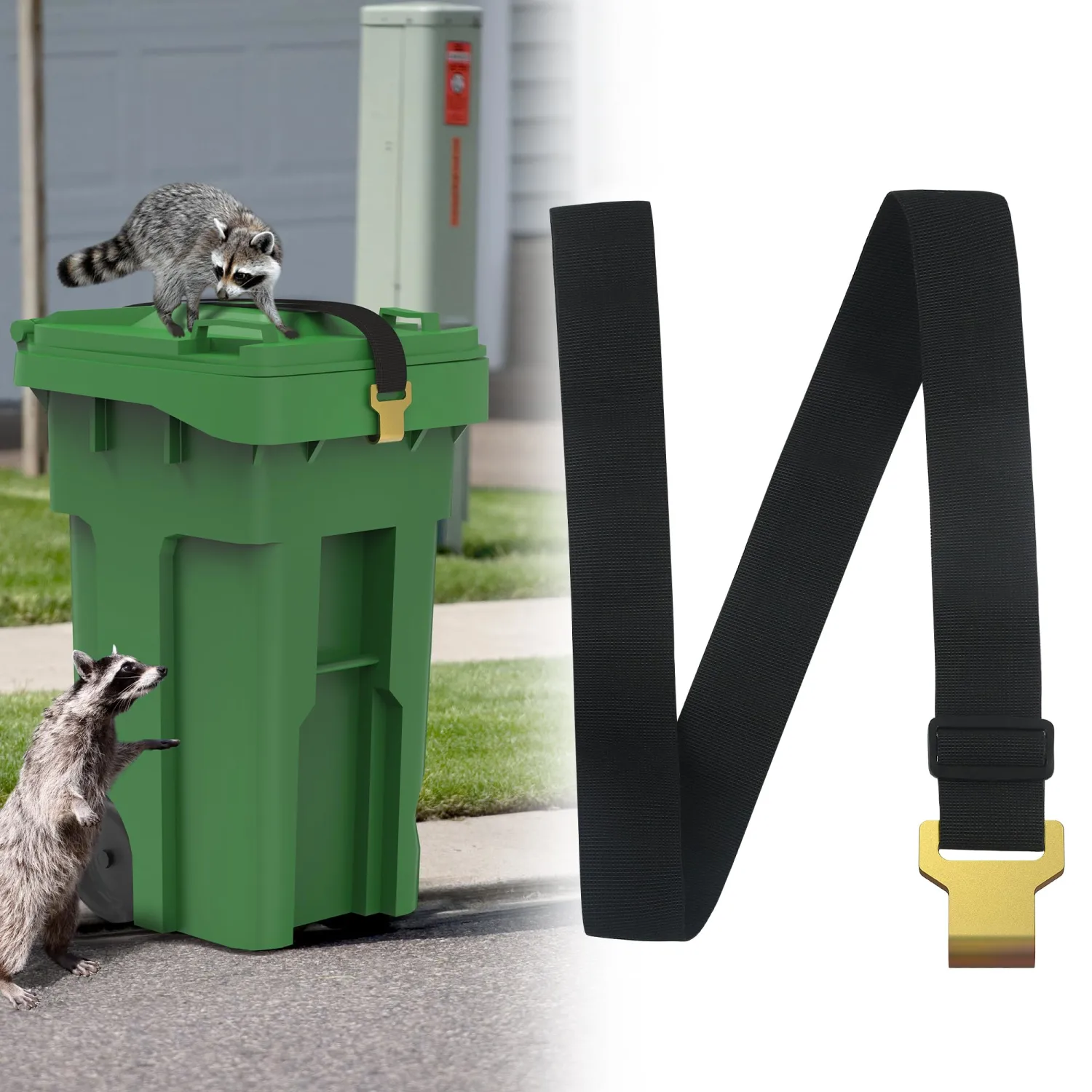 1 Pcs Trash Can Locks for Animals,Garbage Can Lid Locks with Metal Claw,Adjustable Garbage Straps Clips Outdoor for Keep Out Raccoon,Bear - Black
