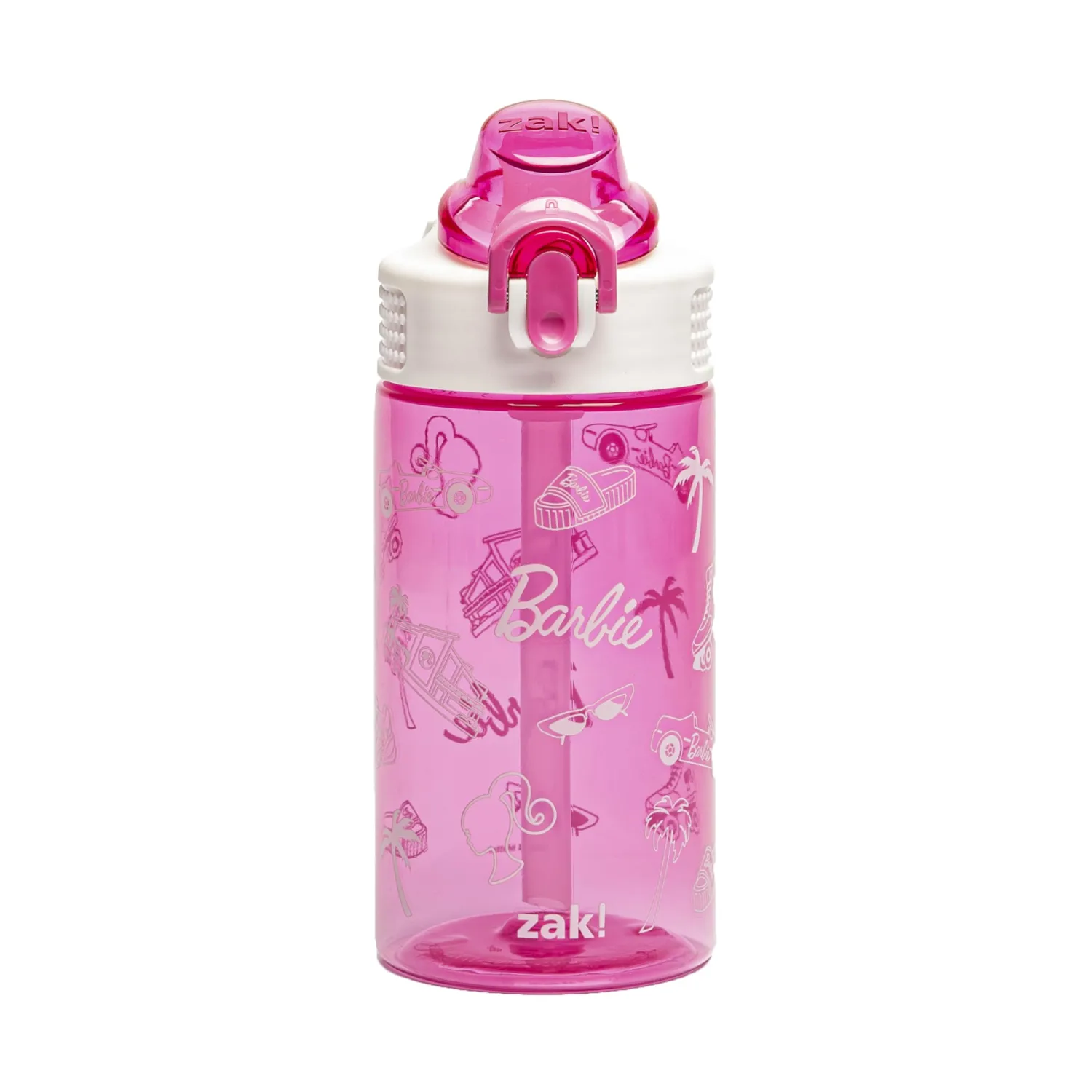 Zak Designs Barbie Sage Water Bottle For School or Travel, 16oz Durable Plastic Water Bottle With Straw, Handle, and Leak-Proof, Pop-Up Spout Cover (Barbie)