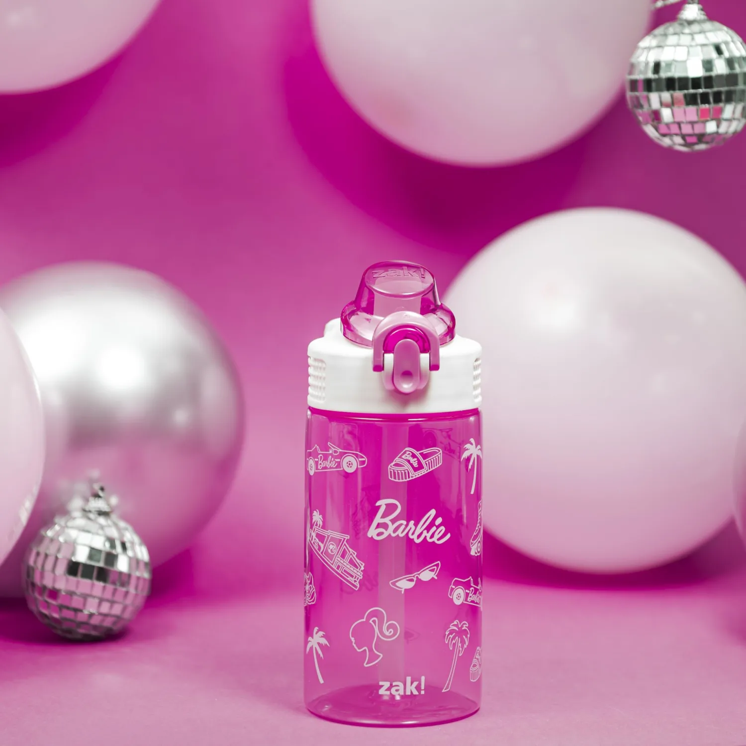 Zak Designs Barbie Sage Water Bottle For School or Travel, 16oz Durable Plastic Water Bottle With Straw, Handle, and Leak-Proof, Pop-Up Spout Cover (Barbie)