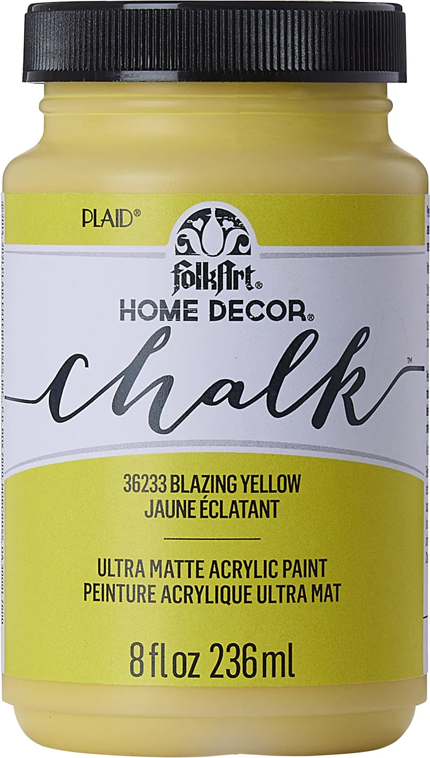 FolkArt Assorted Home Décor Acrylic Chalk Paint For Crafts, Blazing Yellow 8 fl oz Ultra Matte Acrylic Chalk Paint, Art Supplies With An Ultra Matte Finish, 36233