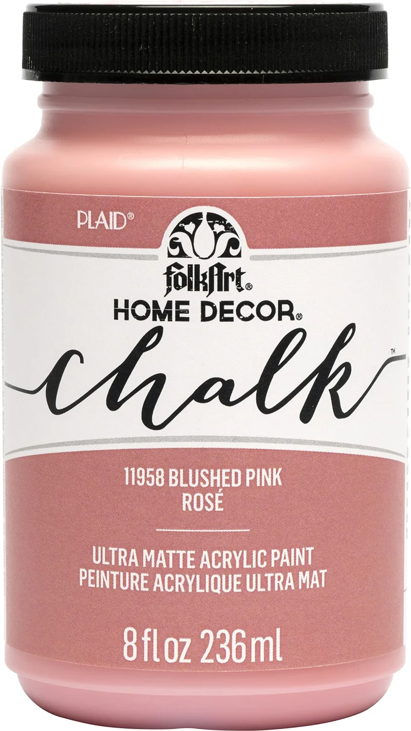 FolkArt, Blushed Pink Assorted Home Décor 8 fl oz / 236 ml Acrylic Chalk Paint For Easy To Apply DIY Arts And Crafts, Ultra Matte Finish, 11958