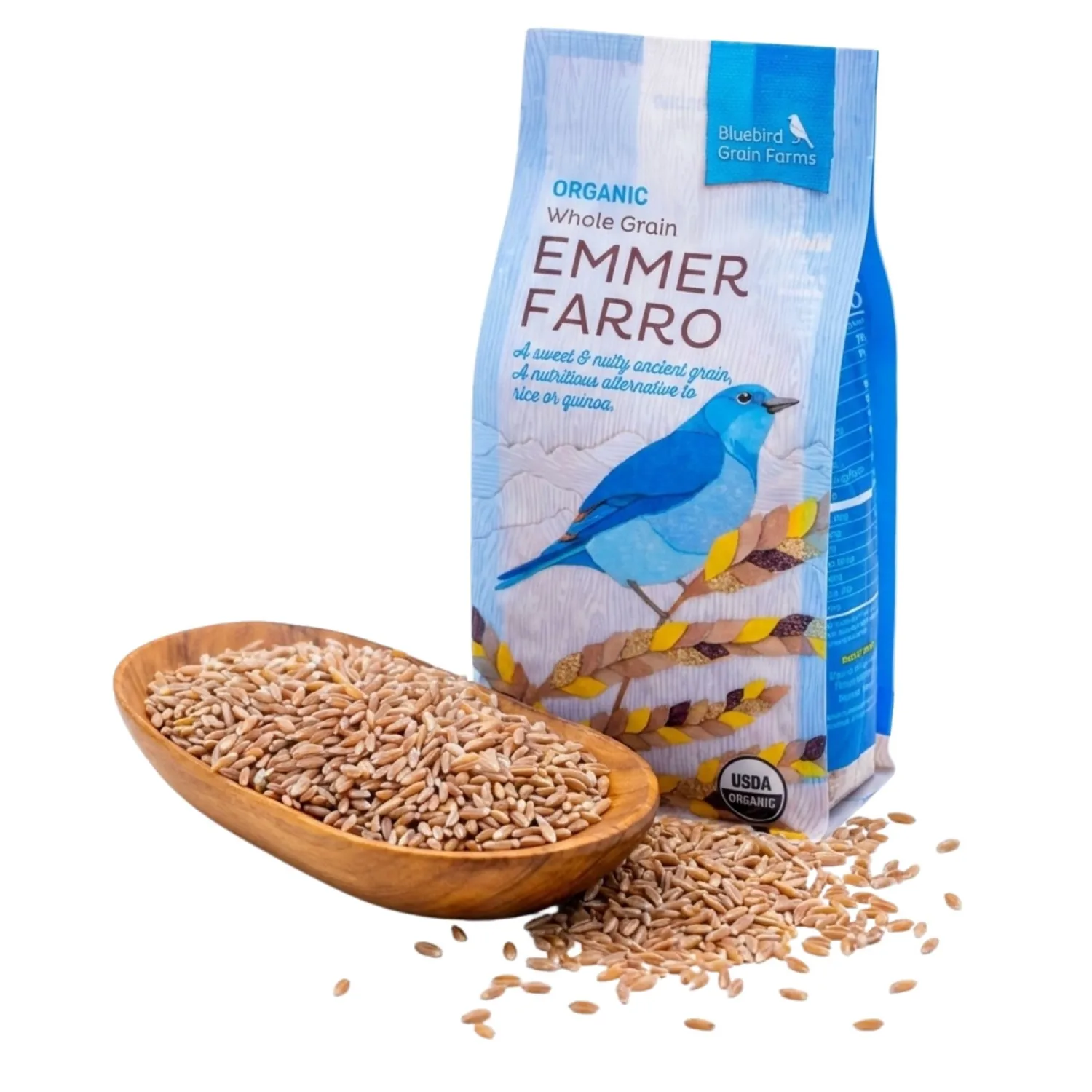 Bluebird Grain Farms Organic Whole Grain Emmer Farro, 1 Lb.