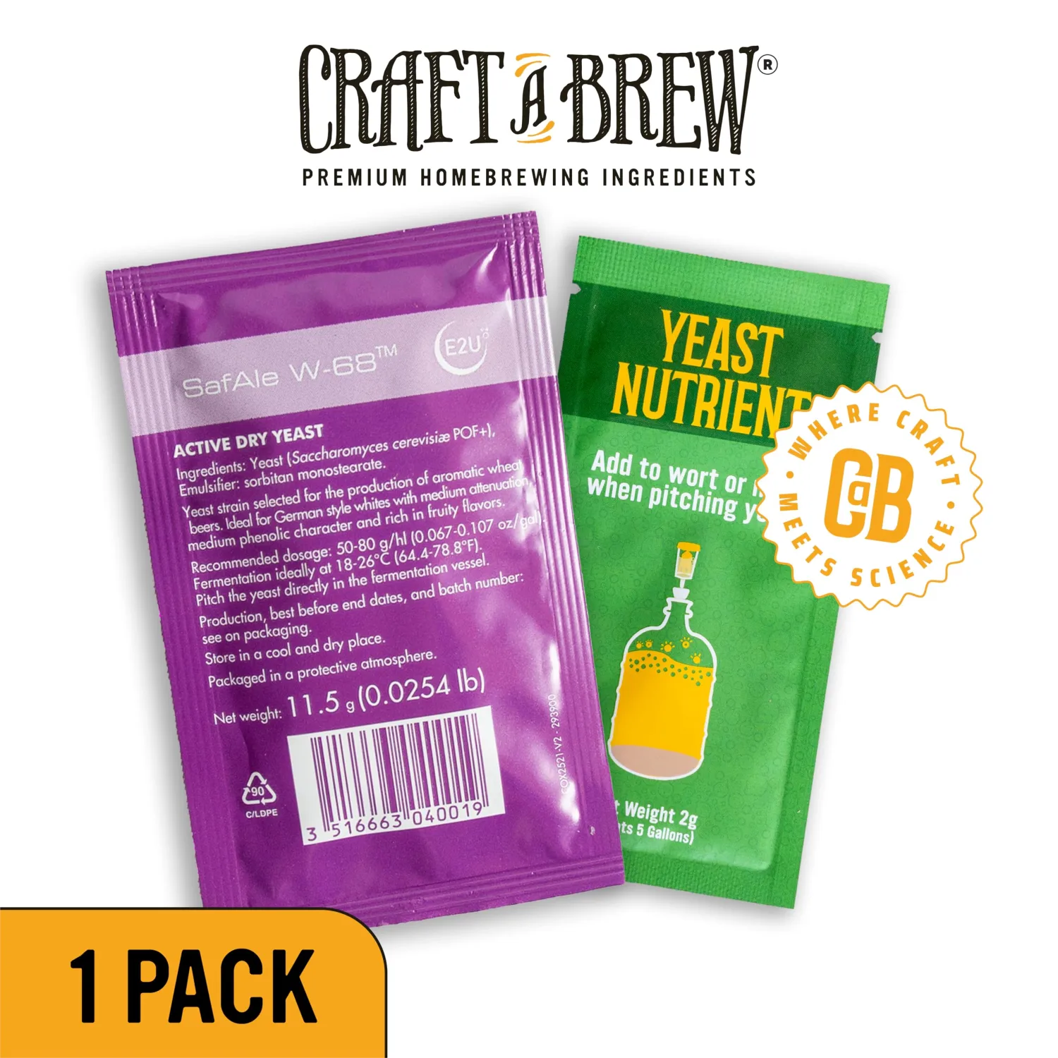 Craft A Brew - Safale W-68 Dry Yeast - Fermentis - German Wheat Beer Dry Yeast - For German, Belgian & Other Wheat Beer Styles - Ingredients for Home Brewing - Beer Making Supplies - 1 Pack