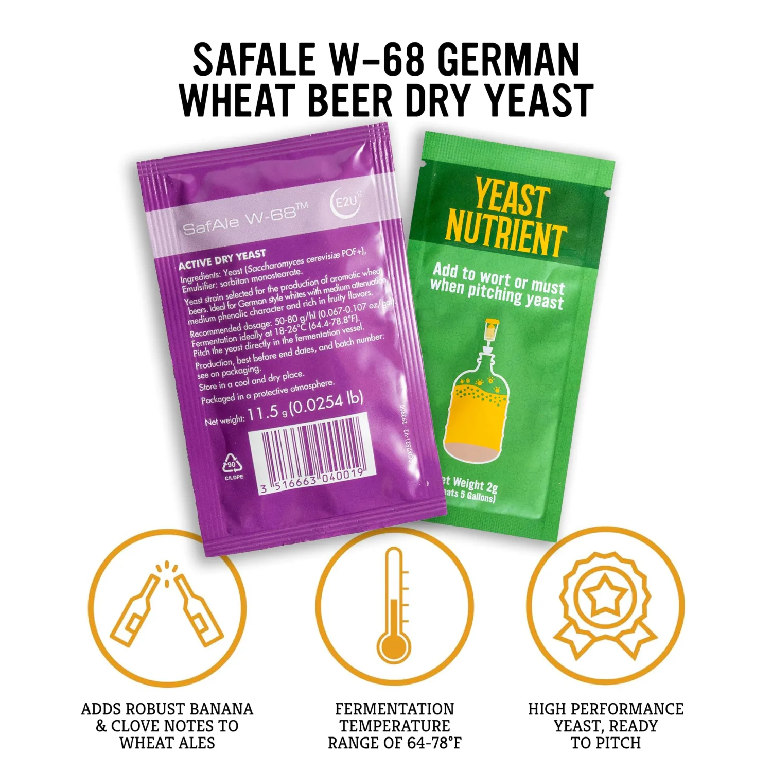 Craft A Brew - Safale W-68 Dry Yeast - Fermentis - German Wheat Beer Dry Yeast - For German, Belgian & Other Wheat Beer Styles - Ingredients for Home Brewing - Beer Making Supplies - 1 Pack