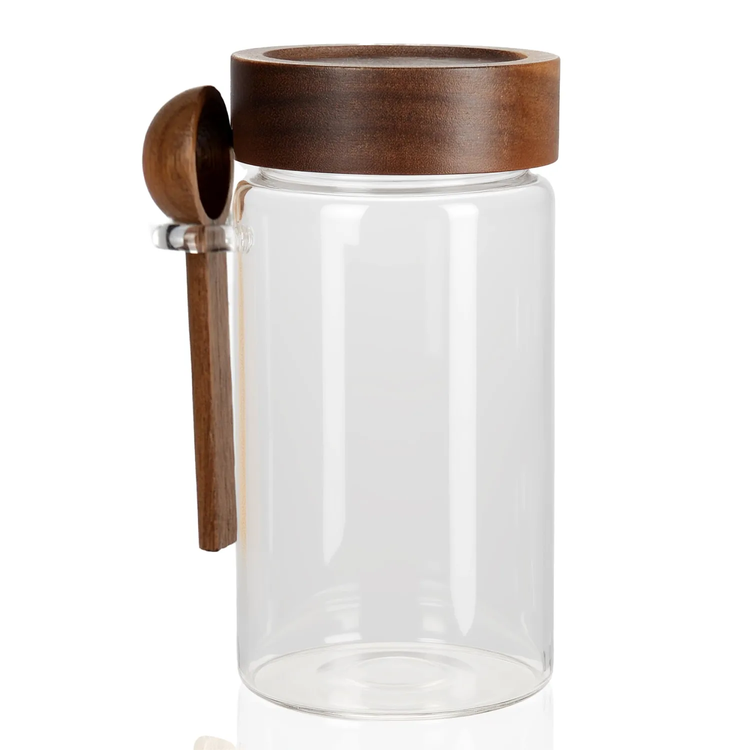 18 oz/550 ml Glass Storage Canister with Airtight Wooden Lid, Clear Small Decorative Container Jar with Spoon for Salad Overnight Oats Snacks Yogurt Cereal Fruit Spice Sugar Coffee Candy Salt