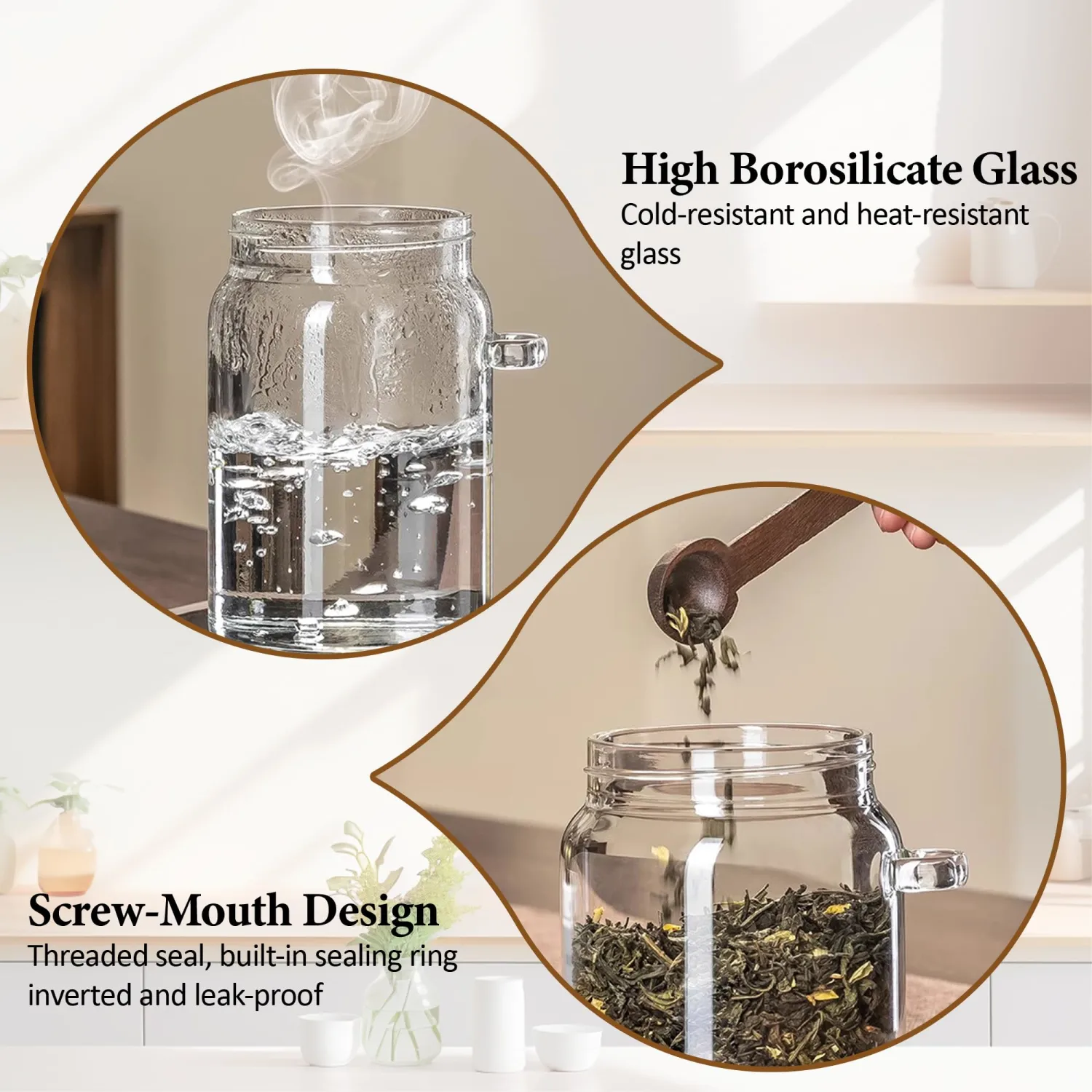 18 oz/550 ml Glass Storage Canister with Airtight Wooden Lid, Clear Small Decorative Container Jar with Spoon for Salad Overnight Oats Snacks Yogurt Cereal Fruit Spice Sugar Coffee Candy Salt