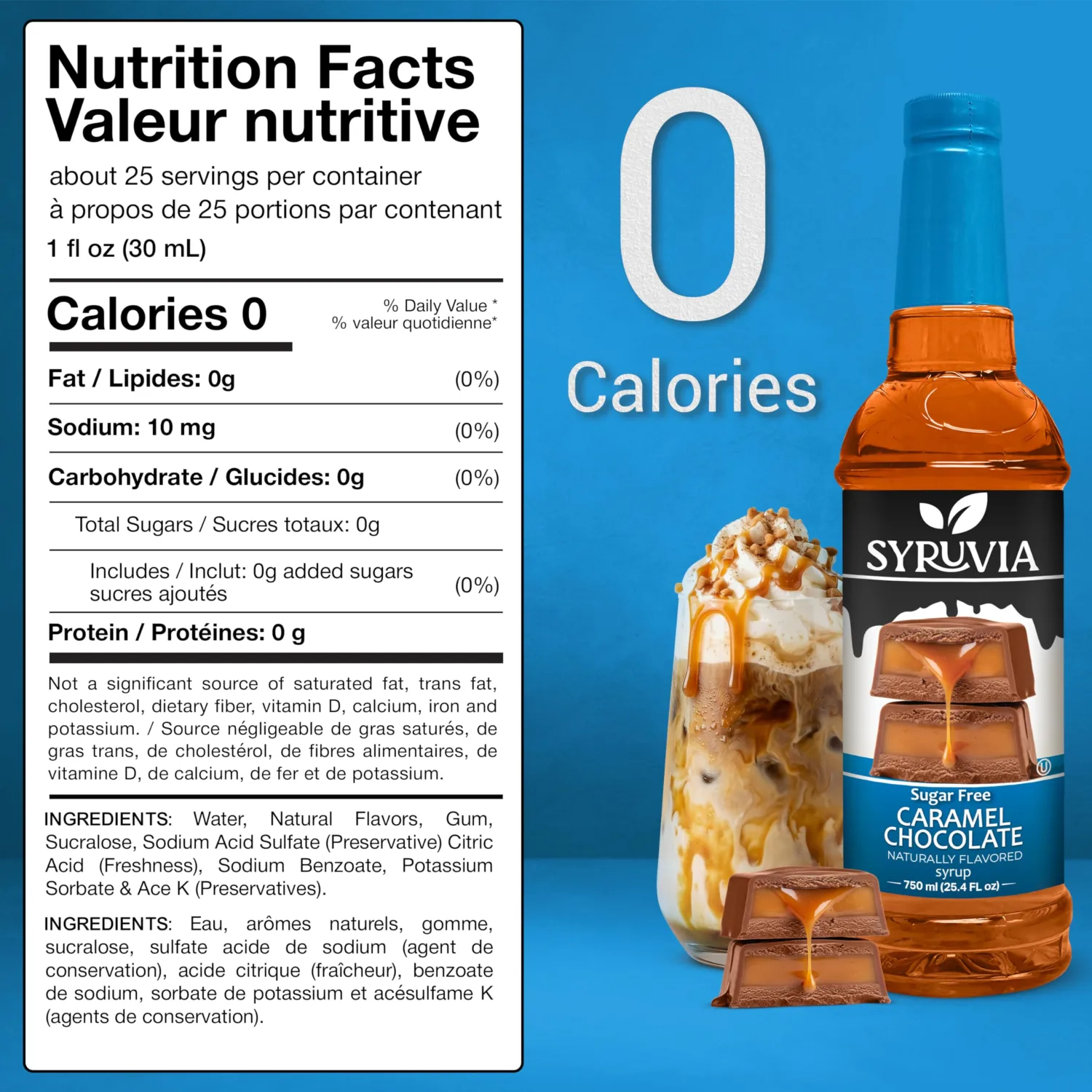 Syruvia Sugar Free Coffee Syrup, Caramel Chocolate Flavored Syrup for Drinks, Lattes and Desserts – 25.4 fl oz