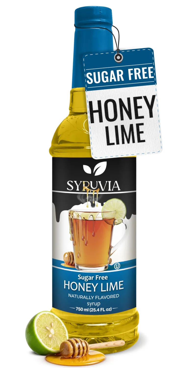 Syruvia Sugar-Free Honey Lime Syrup, Natural Flavors, Syrup for Drinks, Lattes, and Desserts – 25.4 fl oz