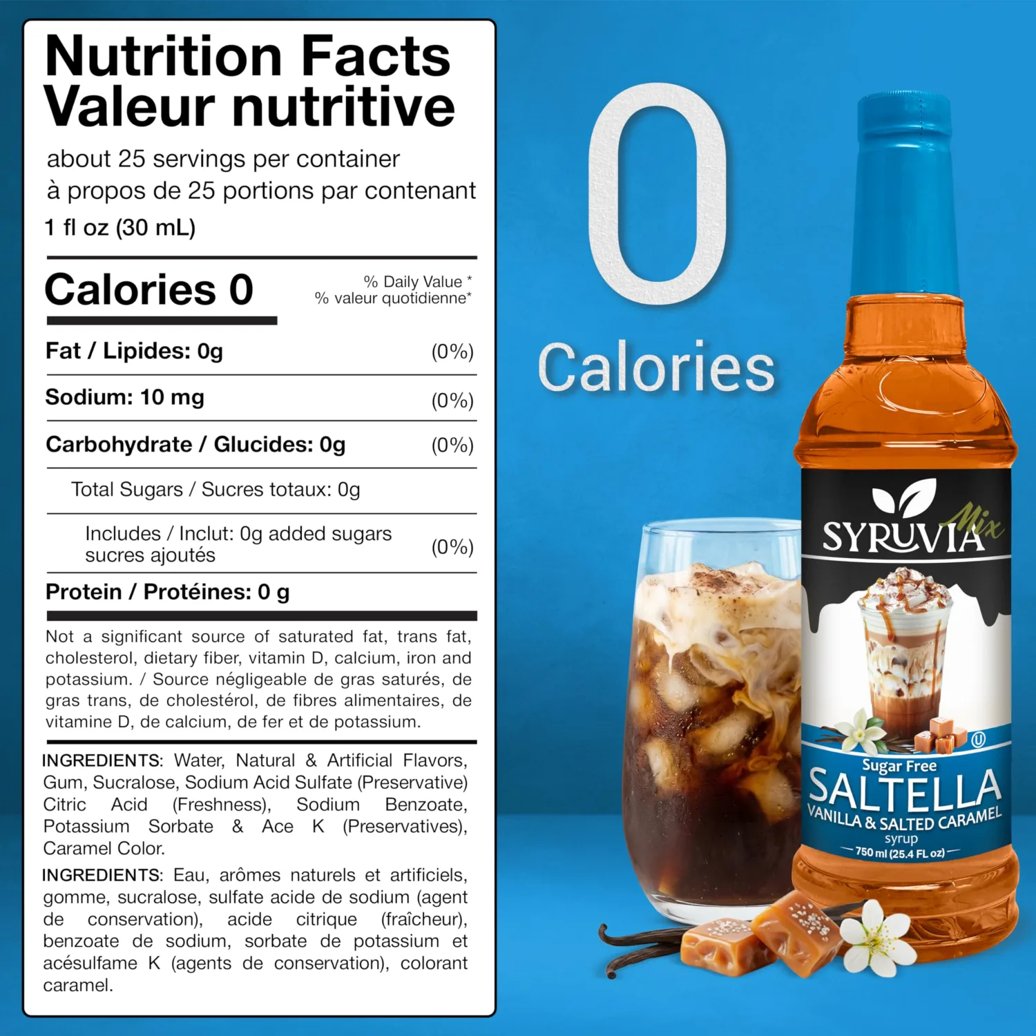 Syruvia Sugar Free Coffee Syrup, SALTELLA Syrup, Vanilla Salted Caramel Flavored Syrup for Drinks, Lattes, and Desserts – 25.4 fl oz