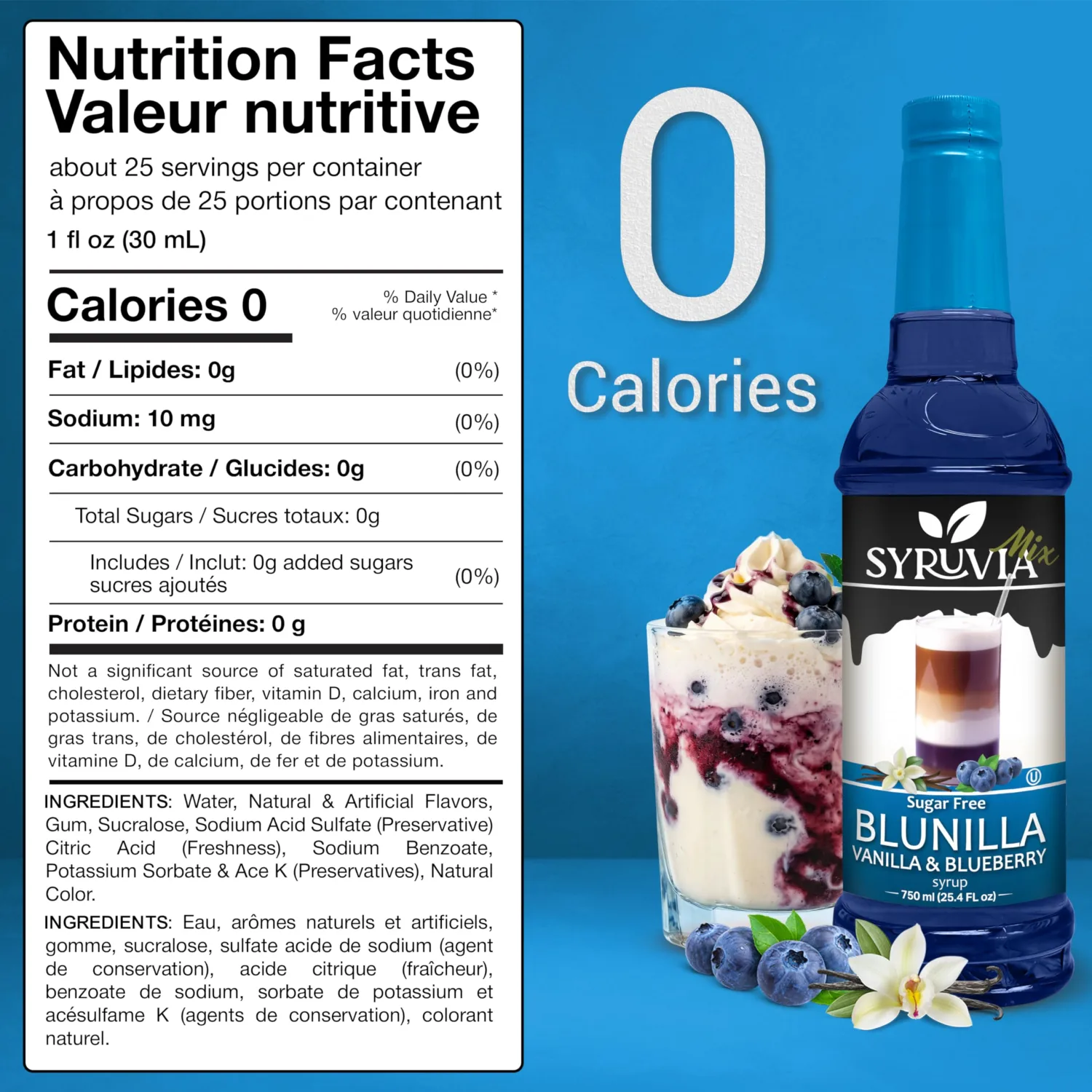 Syruvia Sugar Free Coffee Syrup, BLUNILLA Syrup, Vanilla Blueberry Flavored Syrup for Drinks, Lattes, and Desserts – 25.4 fl oz
