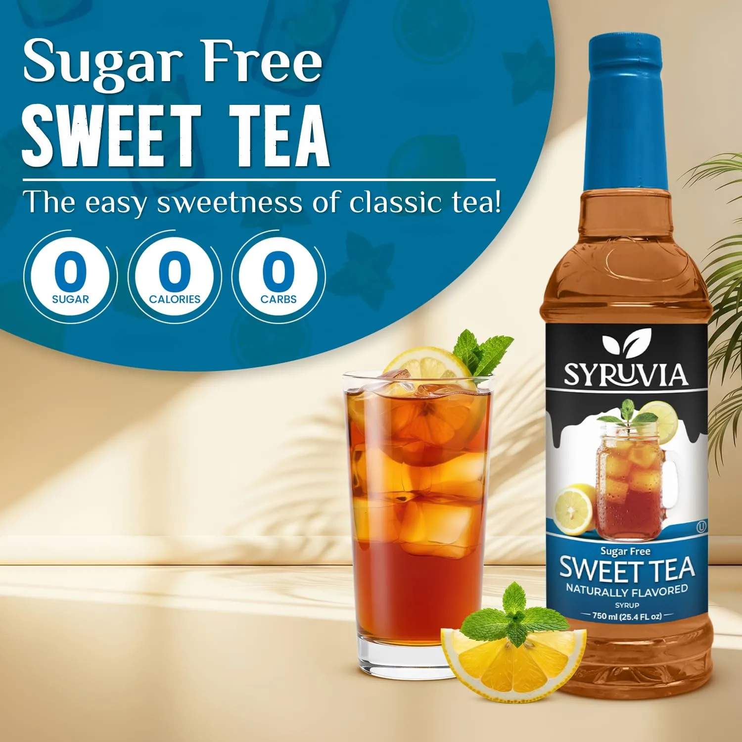 Syruvia Sugar-Free Sweet Tea Syrup, Natural Flavors, Syrup for Drinks, Lattes, and Desserts – 25.4 fl oz