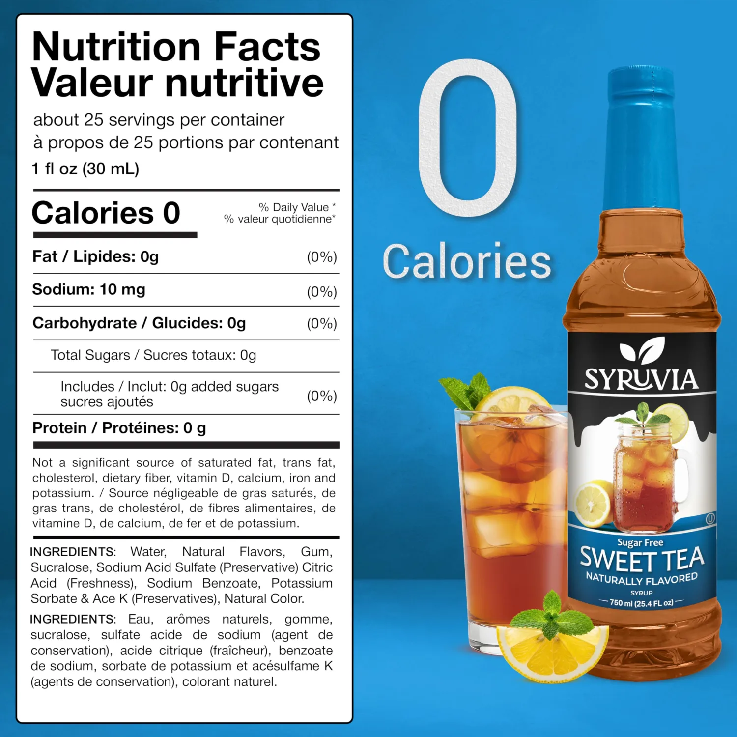 Syruvia Sugar-Free Sweet Tea Syrup, Natural Flavors, Syrup for Drinks, Lattes, and Desserts – 25.4 fl oz
