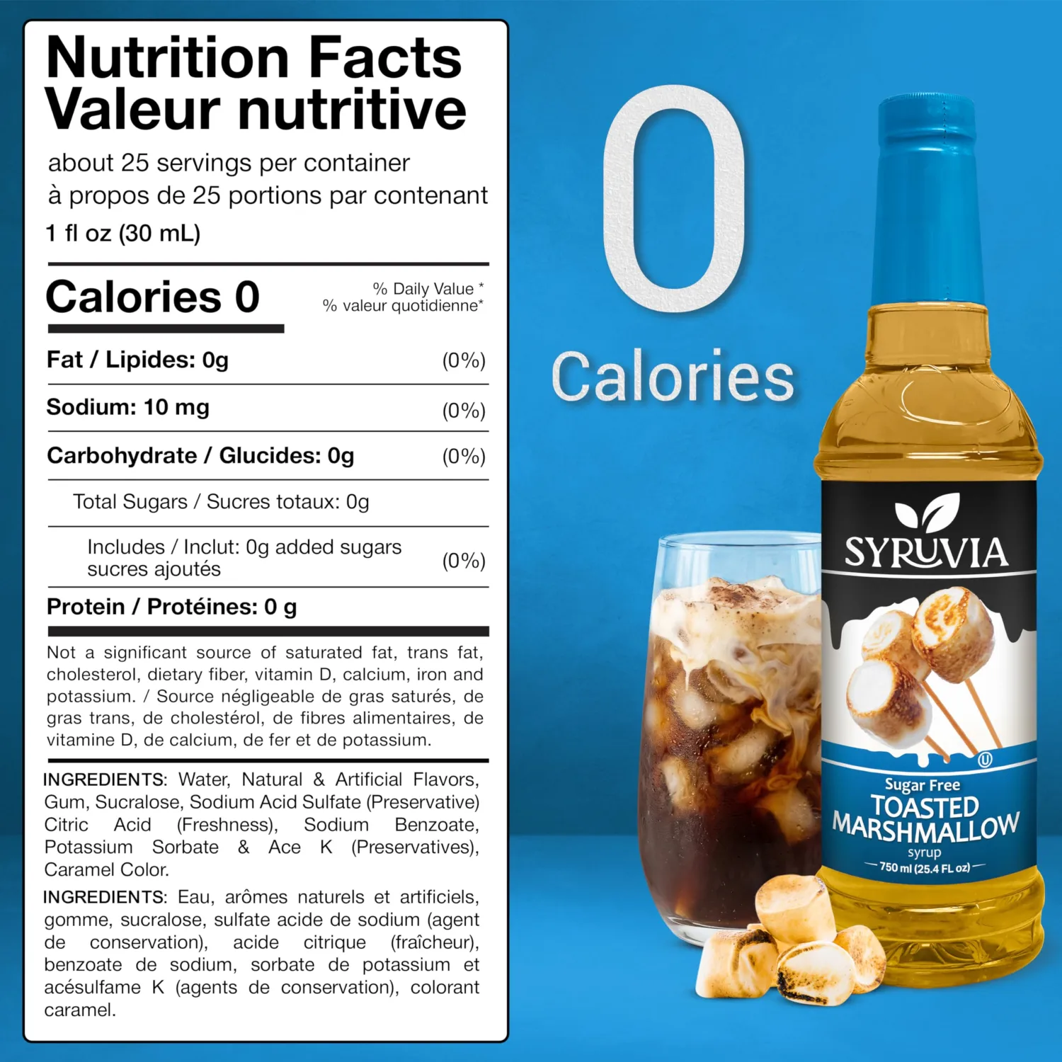 Syruvia Sugar Free Coffee Syrup, Toasted Marshmallow Flavored Syrup for Drinks, Lattes, and Desserts – 25.4 fl oz