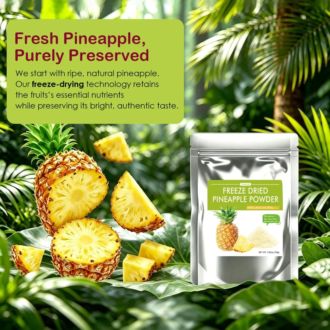 Fraunitsh Freeze Dried Pineapple Powder 3.52oz/ 100g, Perfect for Smoothies, Shakes, Baking, Yogurt, Oatmeal, Desserts, Marinades & Tropical Drinks, No Added Sugar & No Additives (3.52oz)