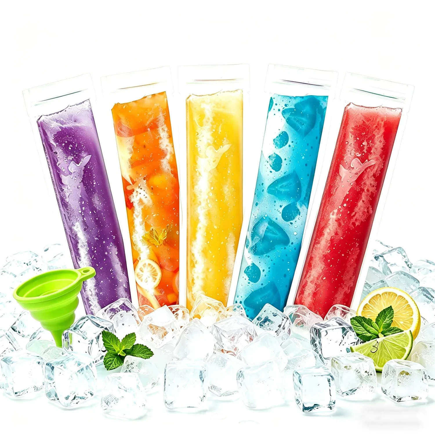 Disposable Ice Popsicle Mold Bags 11" x 2" Popsicle Bags 150 Pack Ice Pop Bags with Zip Seal and Funnel Freeze Pop Bags Popsicles Bags Plastic Freezer Tubes for Yogurt Juice Fruit Smoothies DIY Snacks