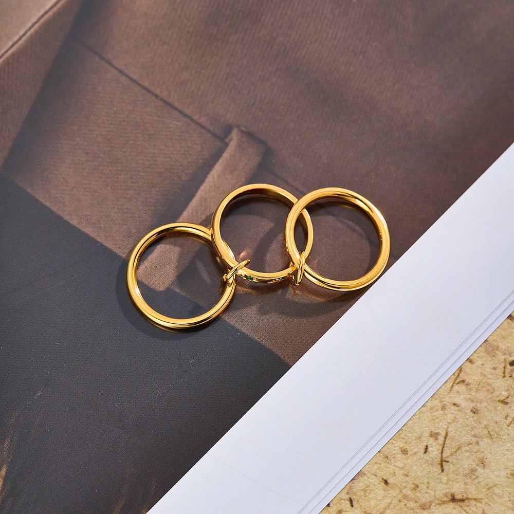 Three-Tier Stacked Ring, 18K Gold-Plated Stainless Steel Ring