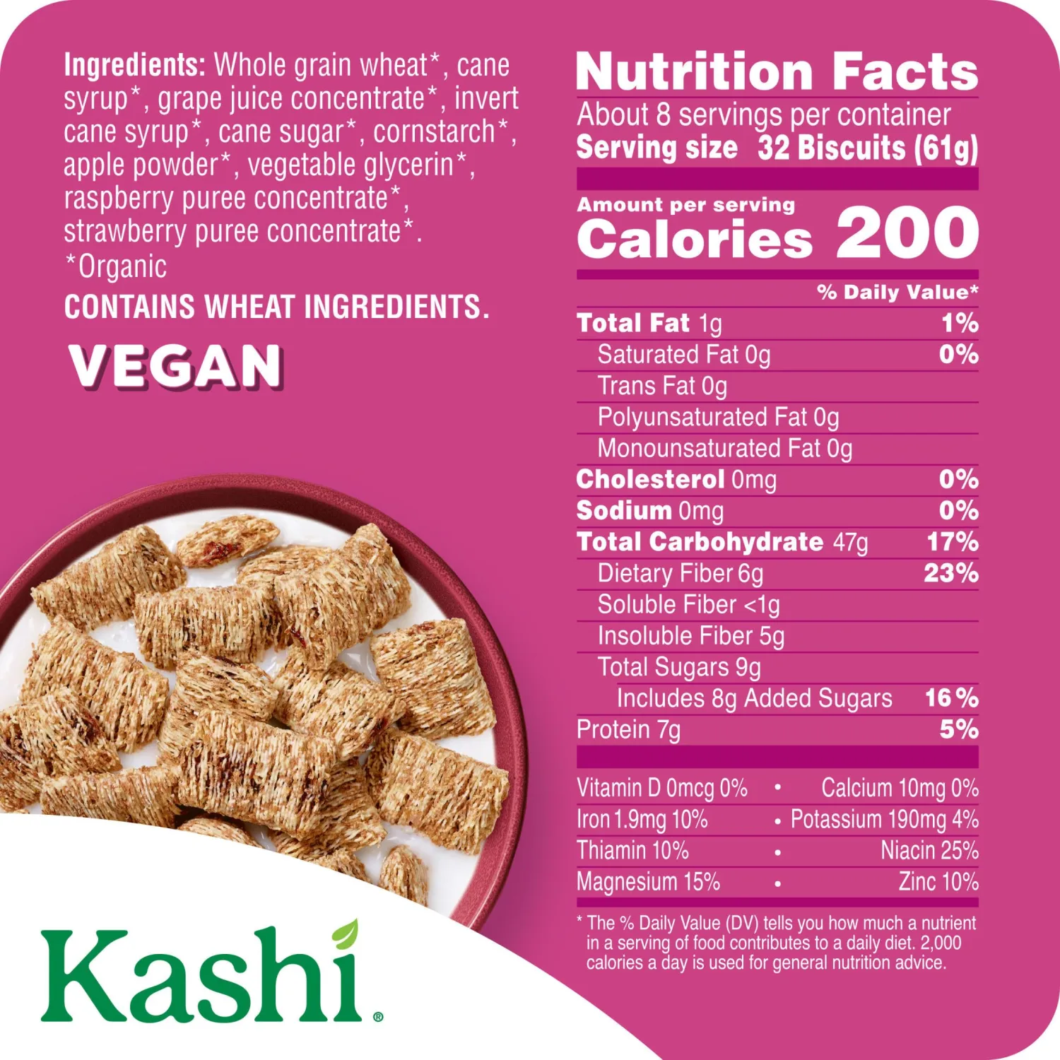 Kashi Breakfast Cereal, Organic, Fiber Cereal, Berry Fruitful, 17.2oz Box (1 Box) (Pack of 3)