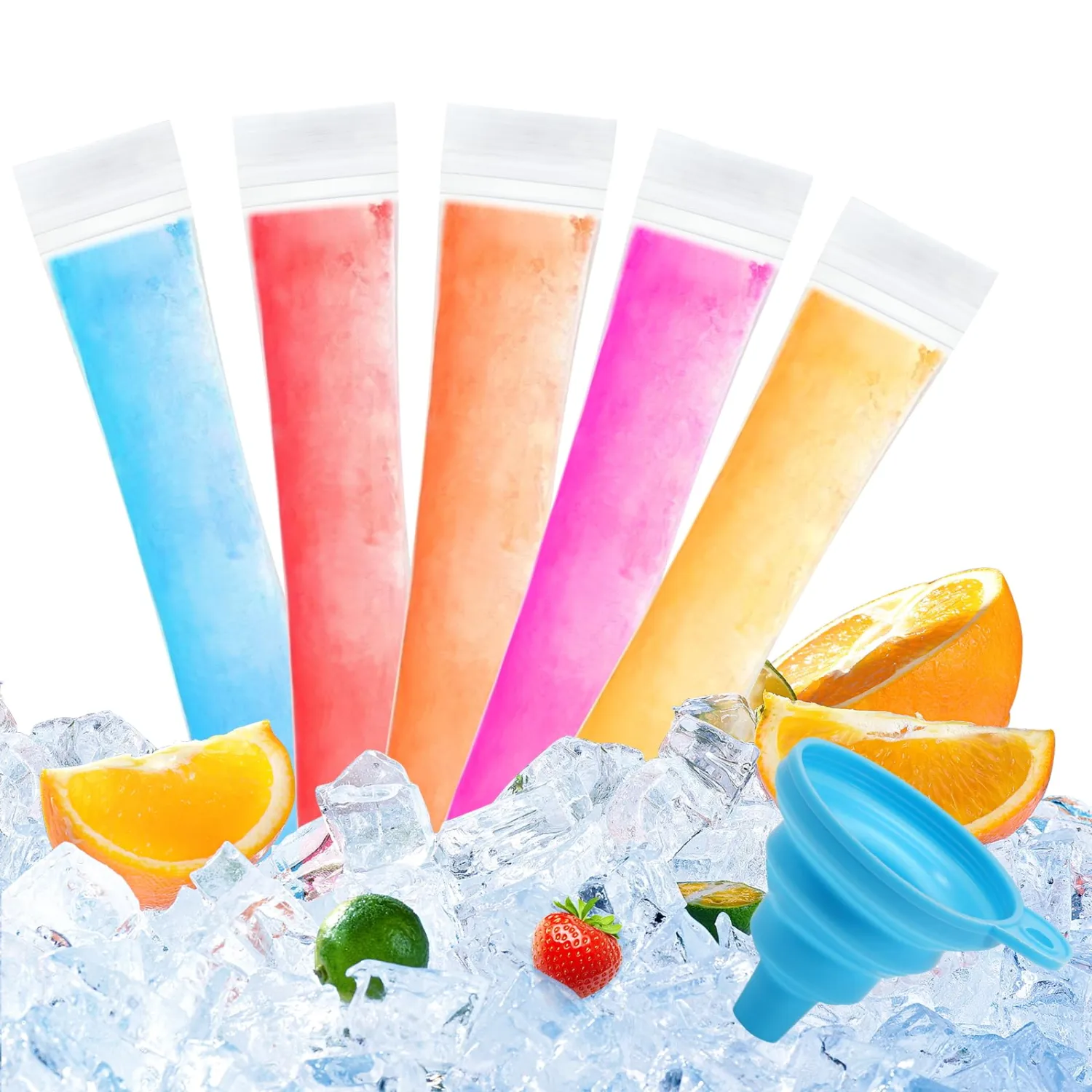 150 Disposable Ice Popsicle Mold Bags, BPA-Free Freezer Tube, Popsicle Mold bags with Zip Seals&Funnel, Summer Homemade DIY Snacks, Yogurt Sticks, Juice & Fruit Smoothies. (150, White)