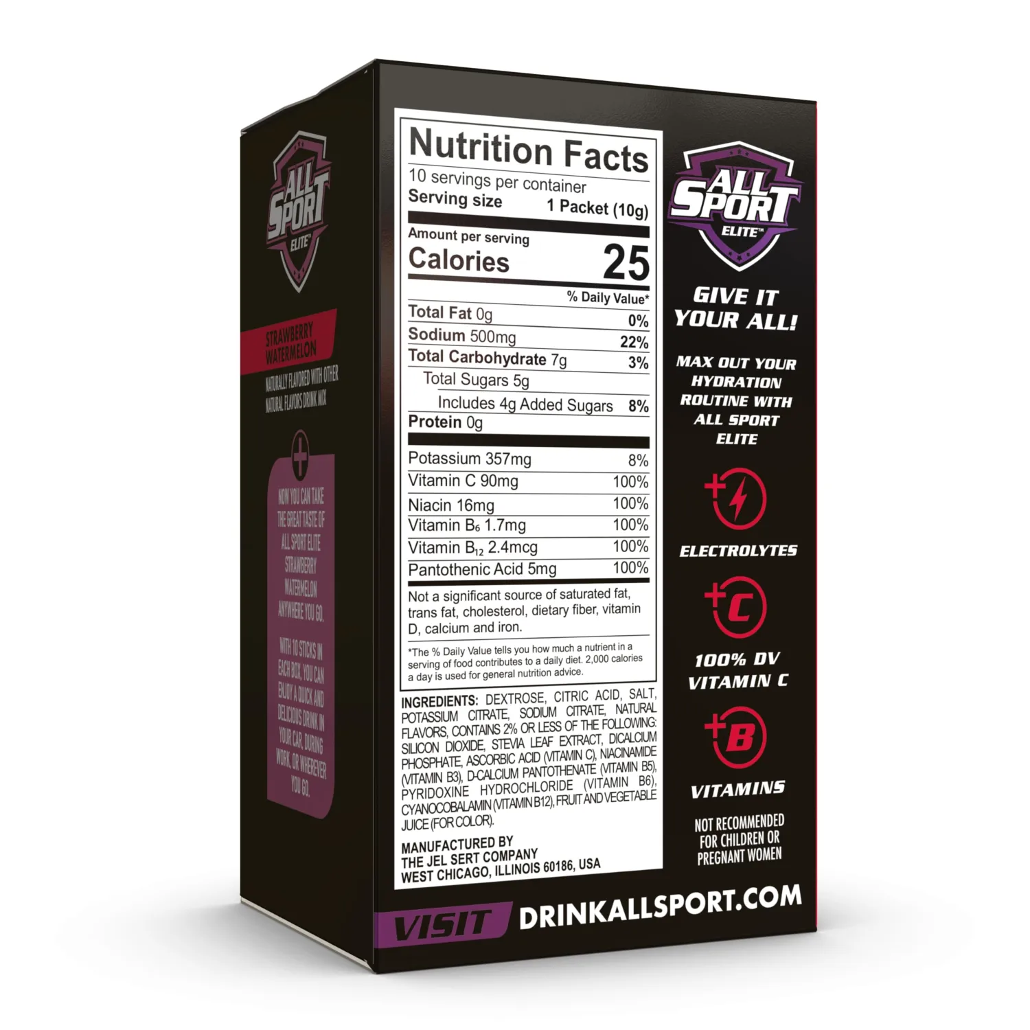 ALL SPORT ELITE - Electrolyte Hydration Performance - Strawberry Watermelon - Singles To Go Powder Packets (10 Sticks)