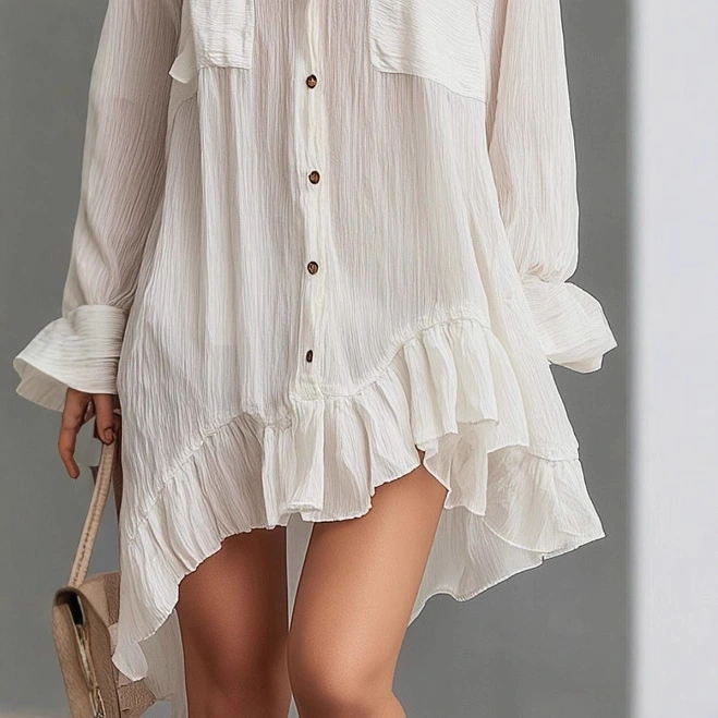Retro Oversized Ruffled Hem Mini Skirt