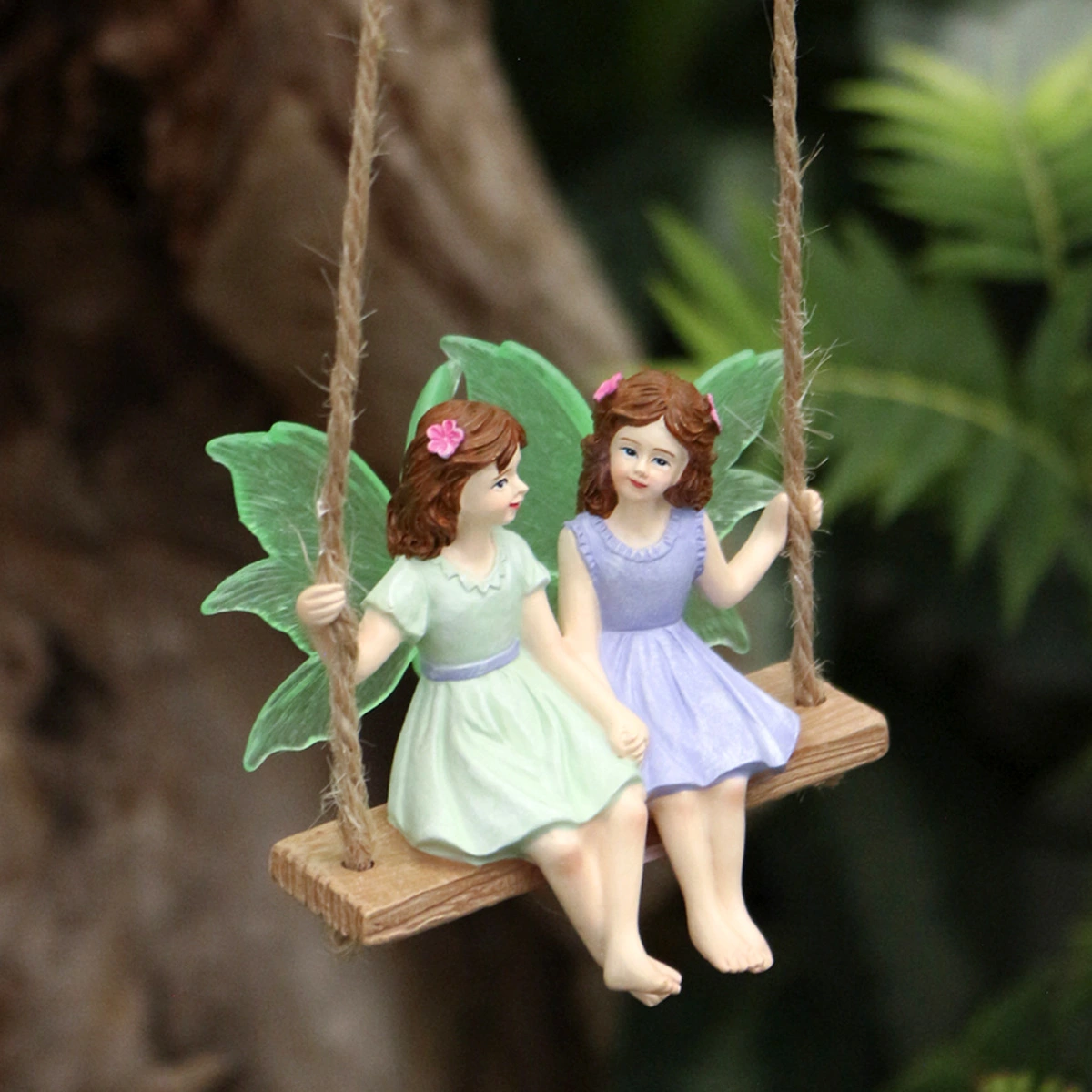Luminous Flower Fairy Sisters Swing Pendant For Outdoor Courtyard