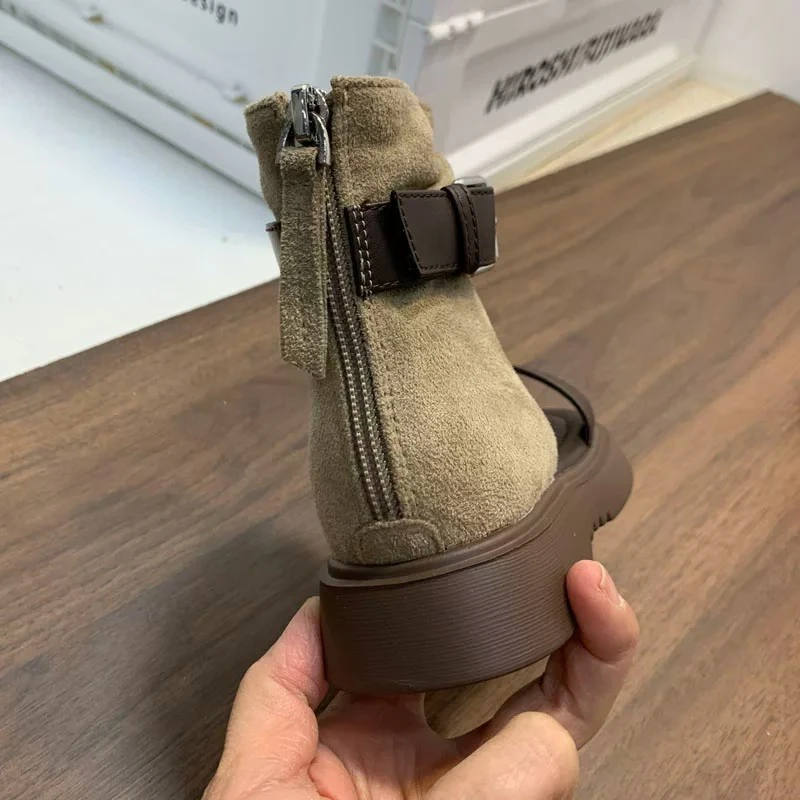 2026 Summer New European Style Girls Roman Sandals, Fashion Kids High Top Sandal Boots With Belt Buckle & Back Zipper Ankle Boots